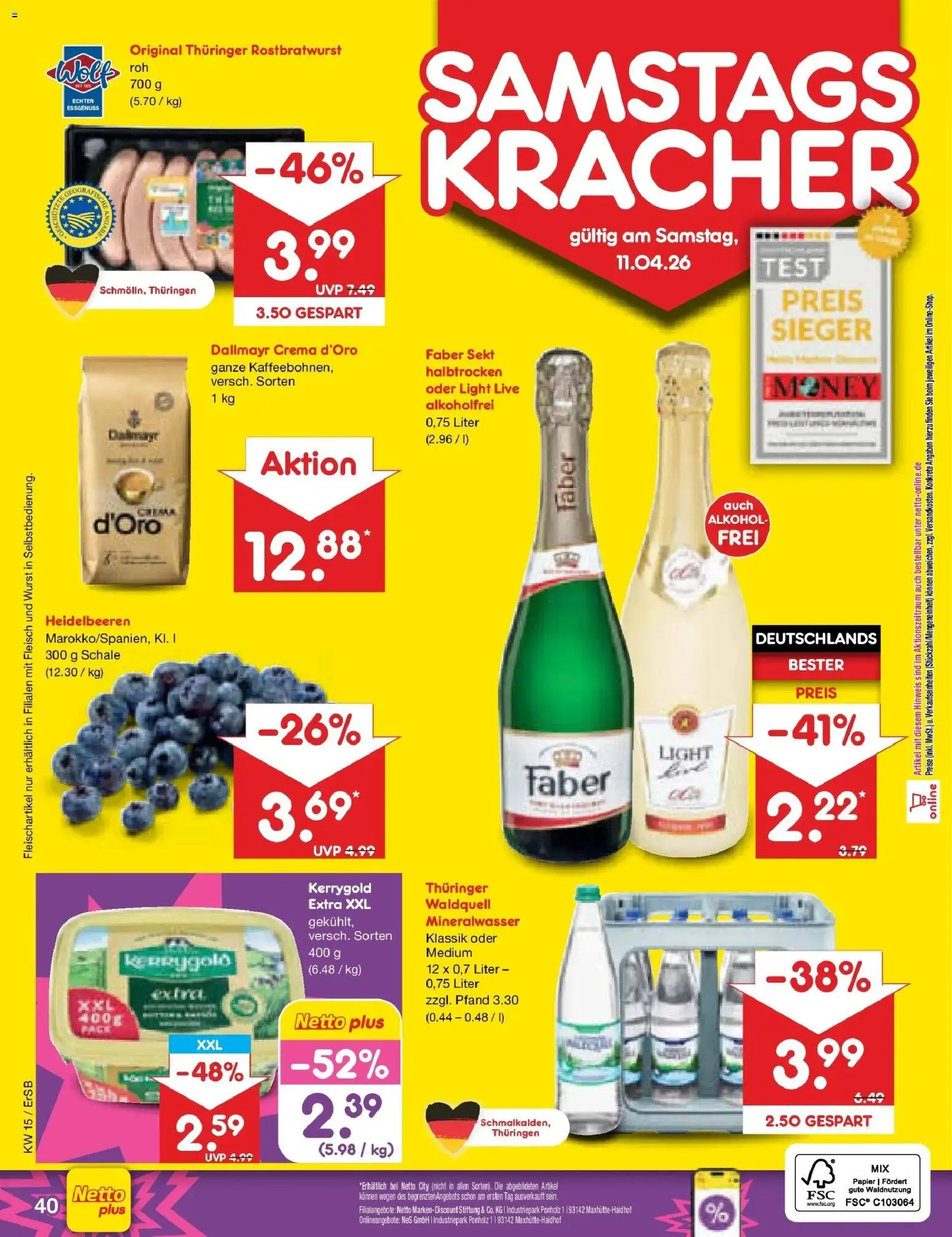 Netto Marken-Discount Prospekt Nordhausen	 – gültig ab 07.04.2026 | Seite: 58 | Produkte: Sekt, Mineralwasser, Dallmayr, Wurst