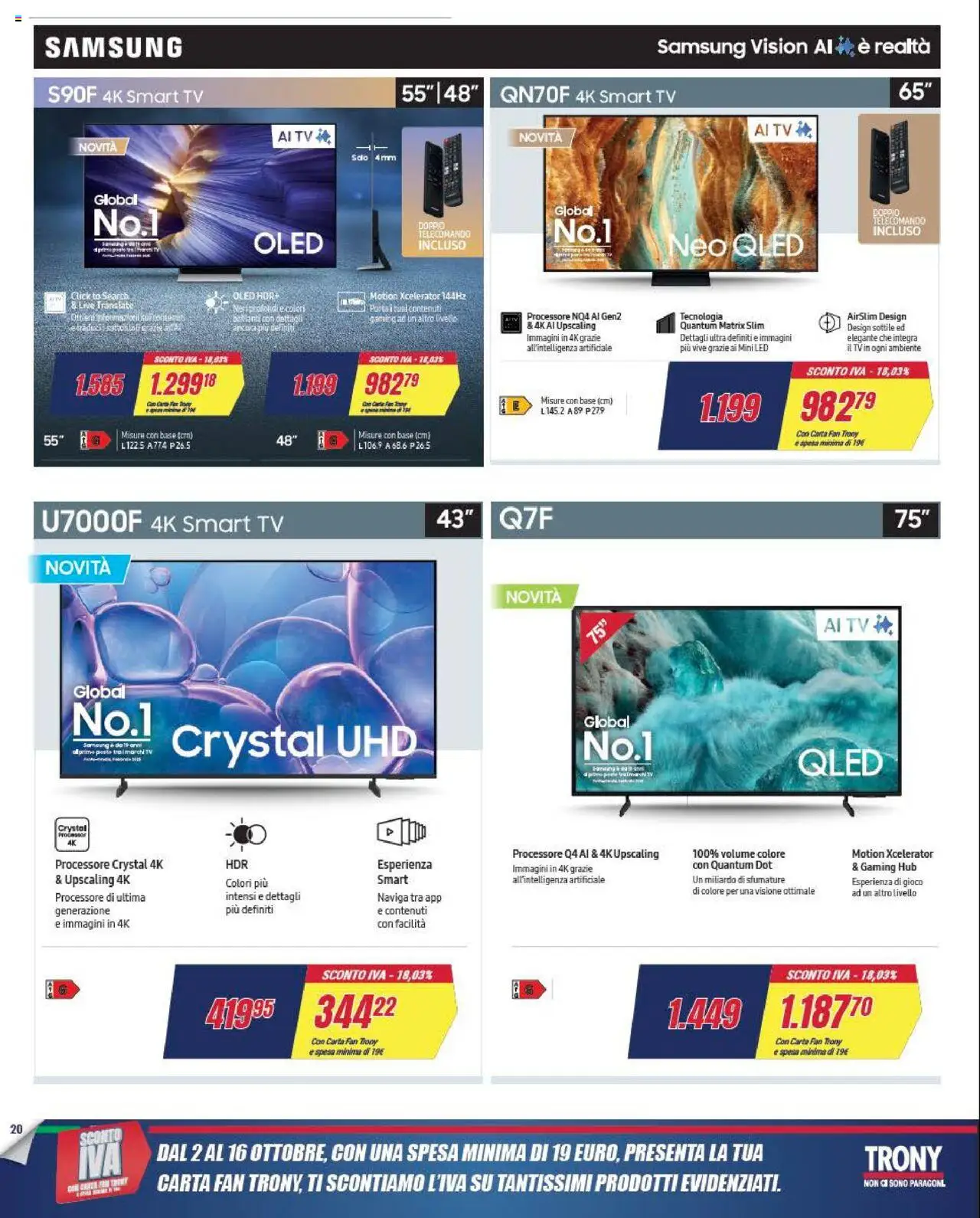 Volantino Trony del 02.10.2025 | Pagina: 20 | Prodotti: smart TV, TV, Gioco, Samsung