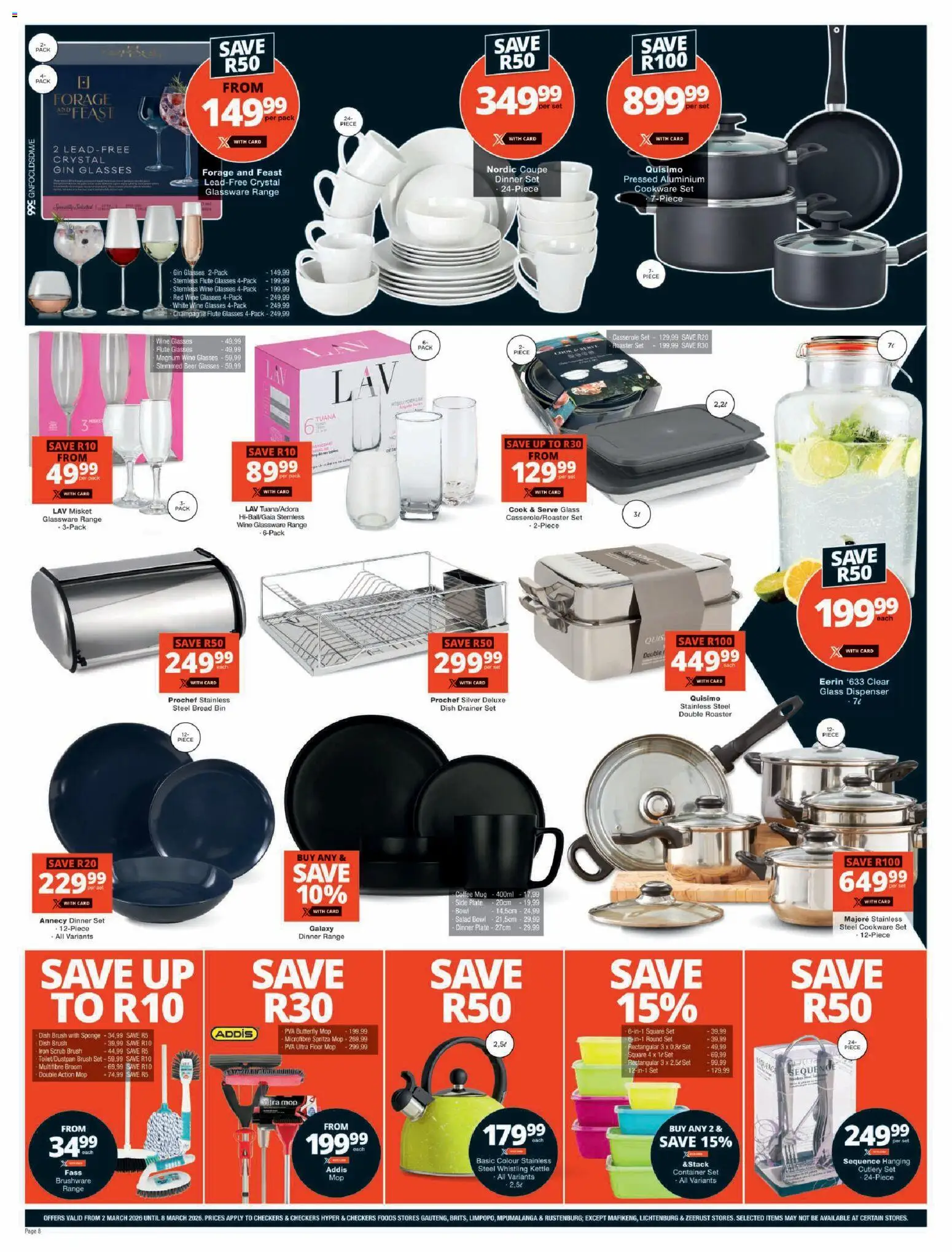 New Checkers catalogue – valid from 02.03.2026 | Page: 8 | Products: Bowl, Bread, Mop, Cookware