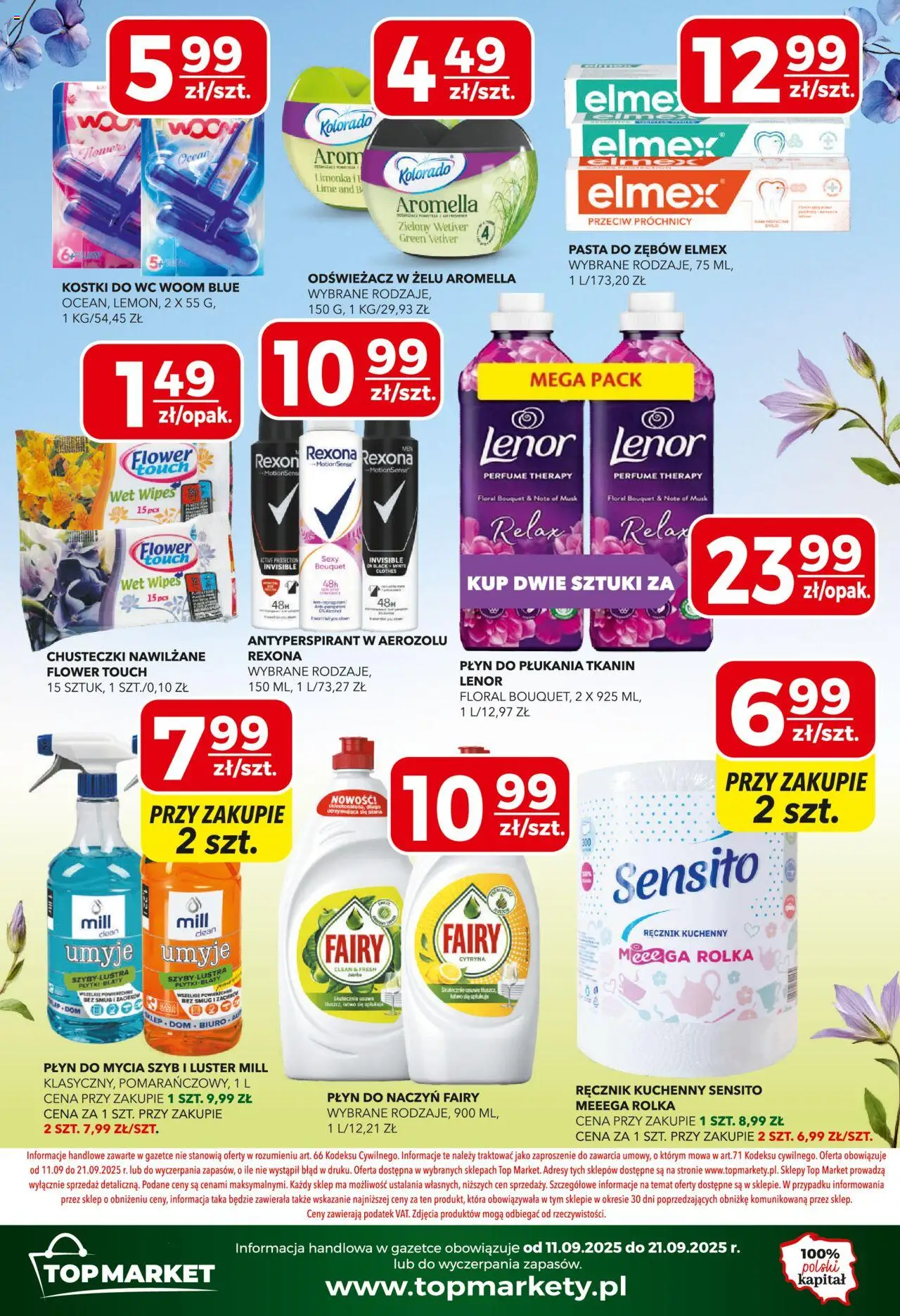 Top Market Gazetka od 11.09.2025 | Strona: 12 | Produkty: Płyn do naczyń fairy, Płyn do mycia szyb, Płyn do płukania tkanin, Sok