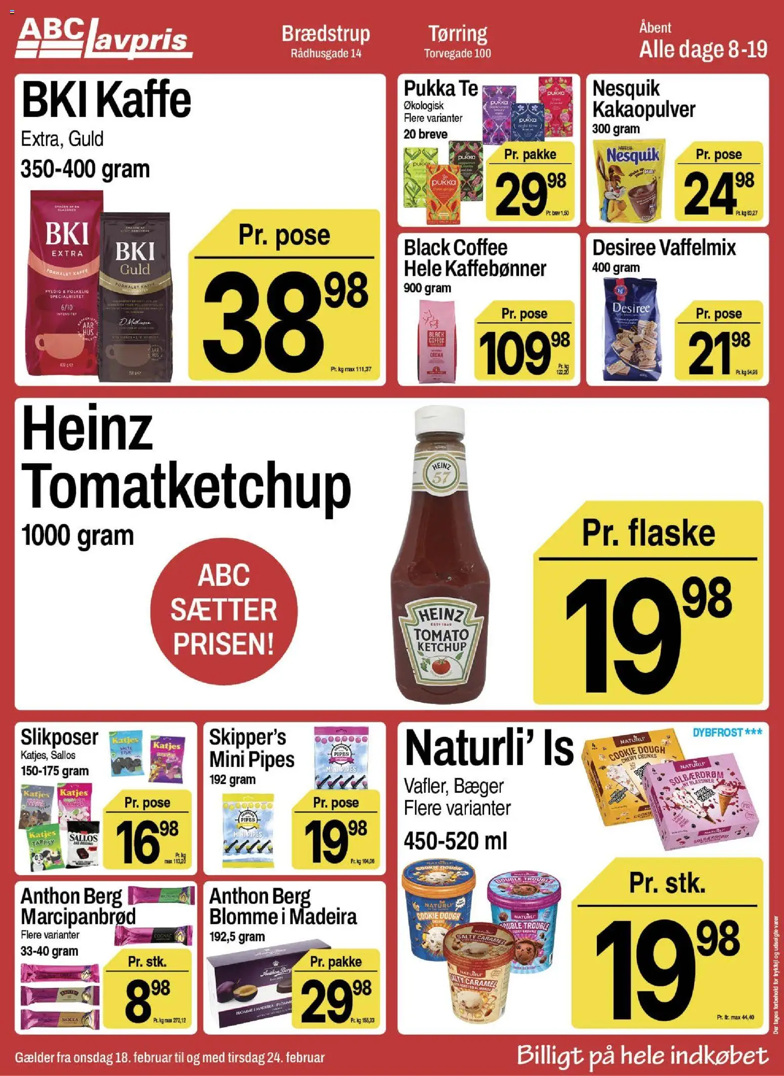 Abc Lavpris tilbudsavis – gyldig fra 18.02.2026 | Side: 9 | Produkter: Te, Ketchup, Is, Marcipanbrød