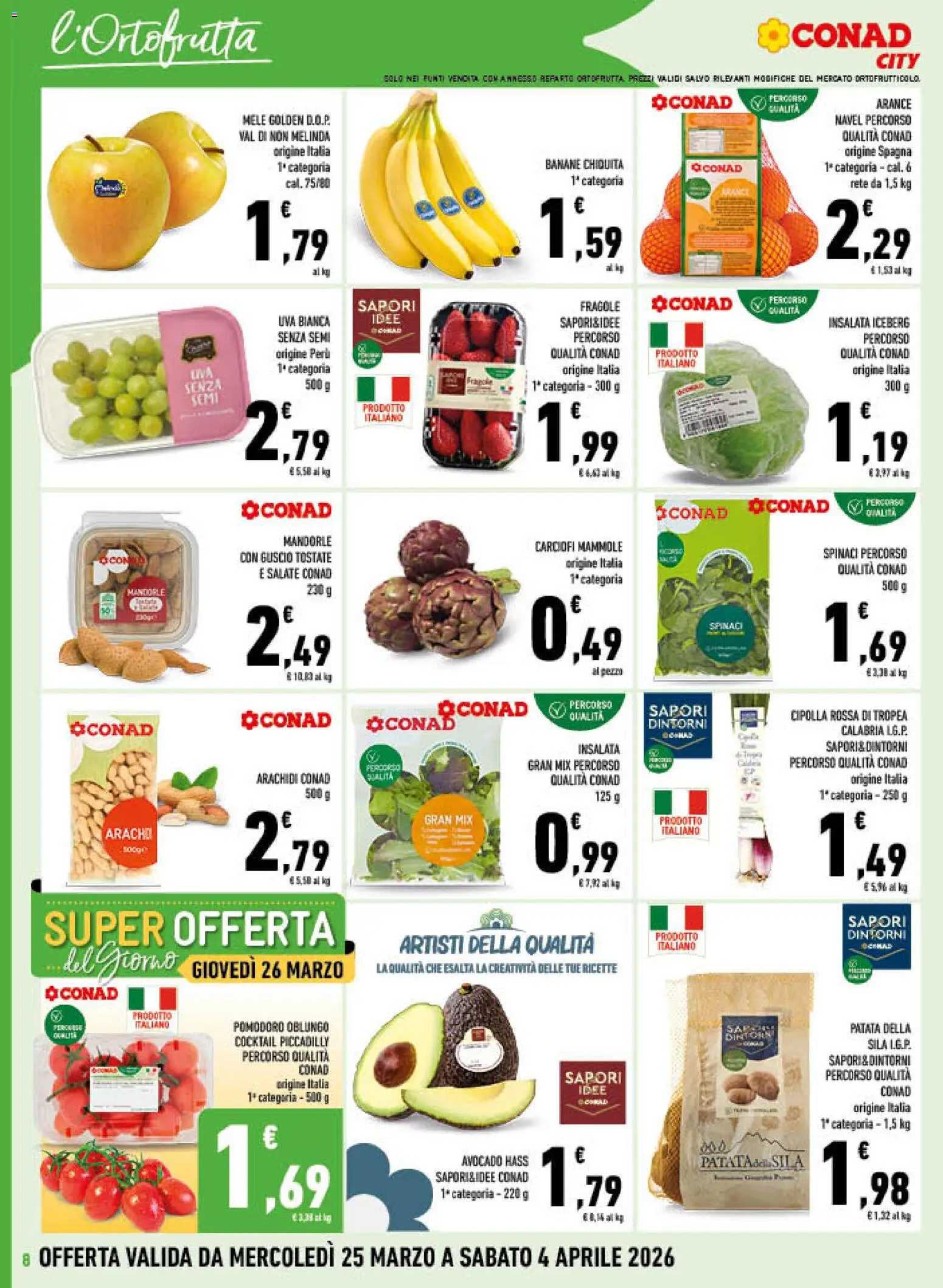 Volantino Conad del 25.03.2026 | Pagina: 8 | Prodotti: Arance, Avocado, Mandorle, Arachidi