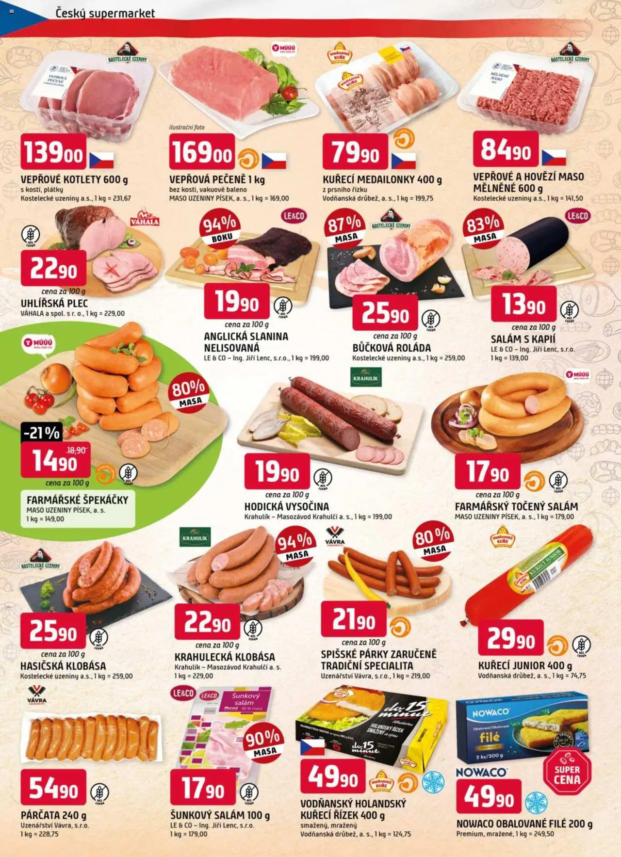 Trefa leták od 20.08.2025 | Strana: 2 | Produkty: Hovězí maso, Uzeniny, Točený salám, Šunkový salám