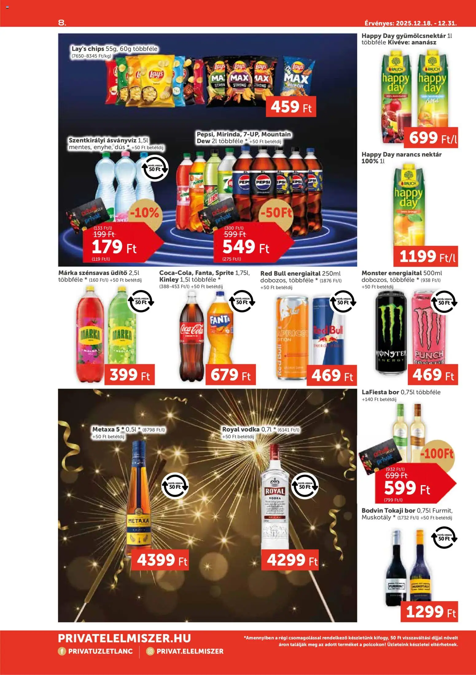PRIVÁT akciós ujság - amely érvényes a következő dátumtól: 18.12.2025 | Oldal: 8 | Termékek: Chips, Fanta, Ananász, Vodka