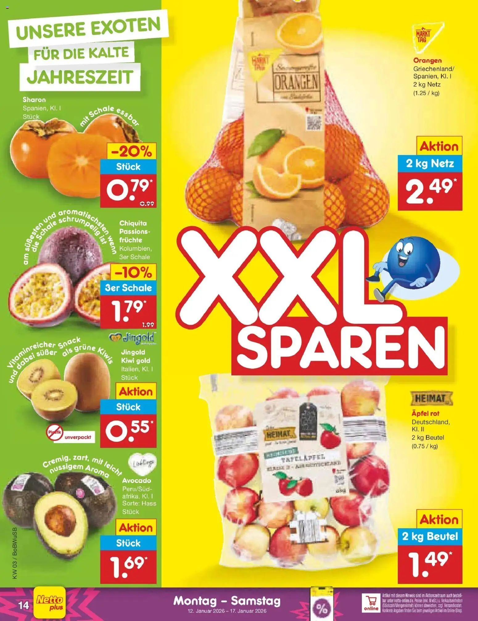 Netto Marken-Discount prospekt Stadtlohn	 – gültig ab 12.01.2026 | Seite: 14 | Produkte: Äpfel, Orangen, Avocado, Kiwi