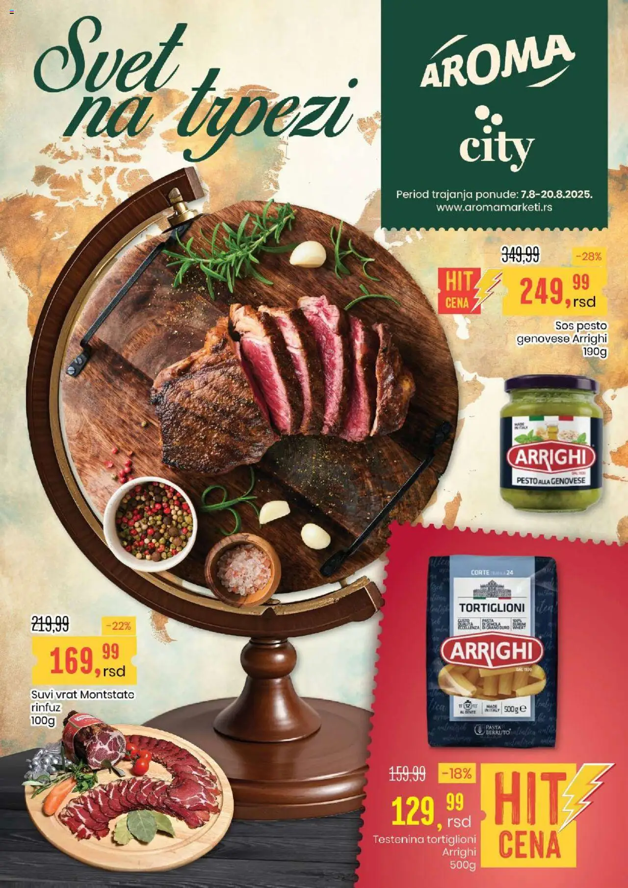 Aroma Market katalog - važi od 07.08.2025 | Strana: 1 | Proizvode: Testenina, Pesto, Suvi vrat, Sos
