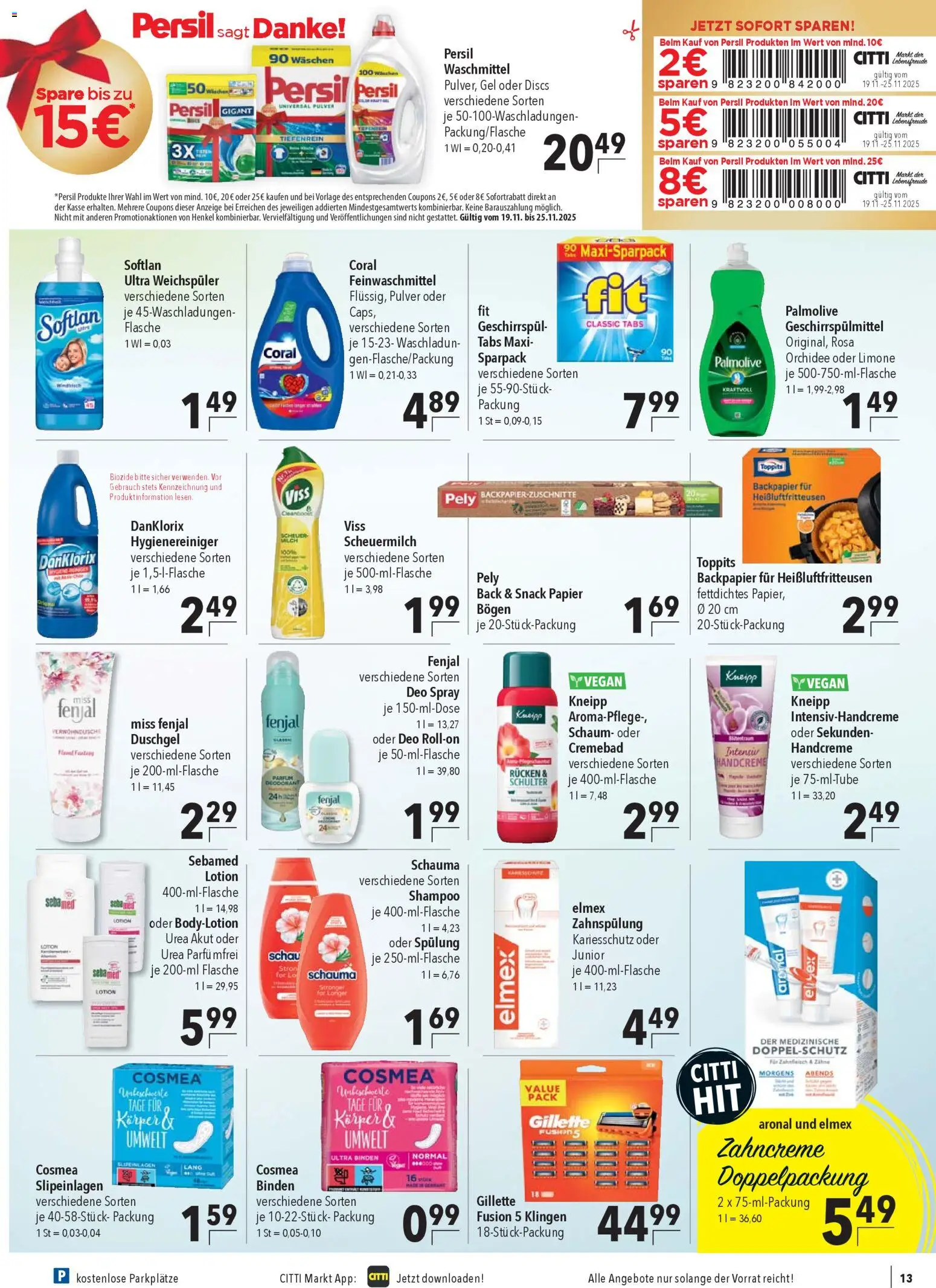 CITTI Markt Prospekt 	 – gültig ab 19.11.2025 | Seite: 15 | Produkte: Handcreme, Deodorant, Waschmittel, Geschirrspülmittel