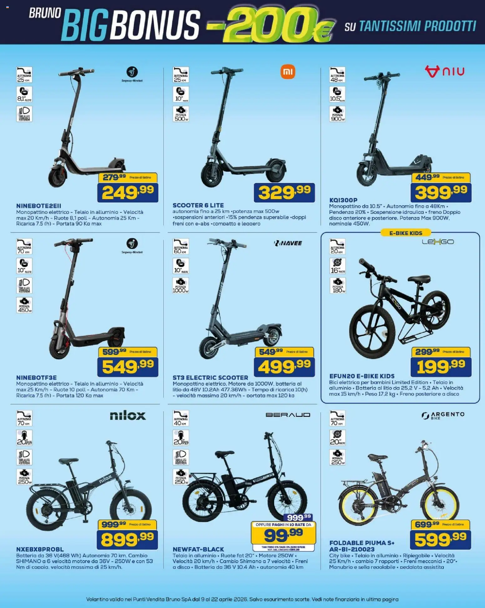 Volantino BRUNO del 09.04.2026 | Pagina: 21 | Prodotti: Disco, Alluminio, Bici elettrica, Monopattino elettrico