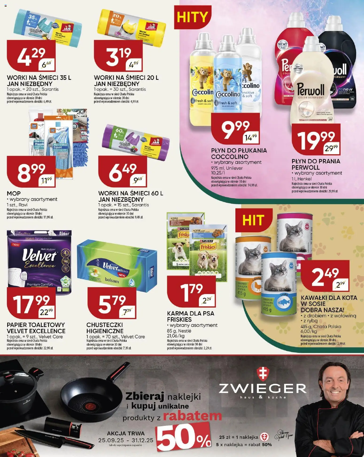 Chata Polska Gazetka od 20.11.2025 | Strona: 23 | Produkty: Coccolino, Worki na śmieci 60 l, Naklejki, Ryba