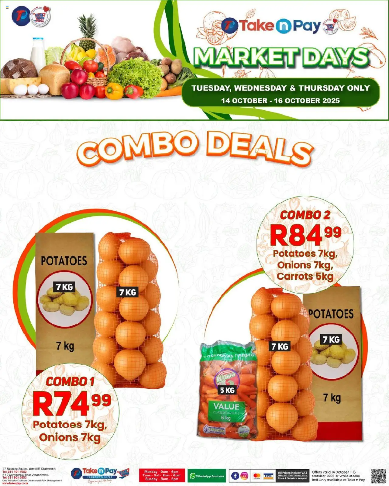 New Take n Pay catalogue – valid from 14.10.2025 | Page: 5 | Products: Carrots, Potatoes, Onions