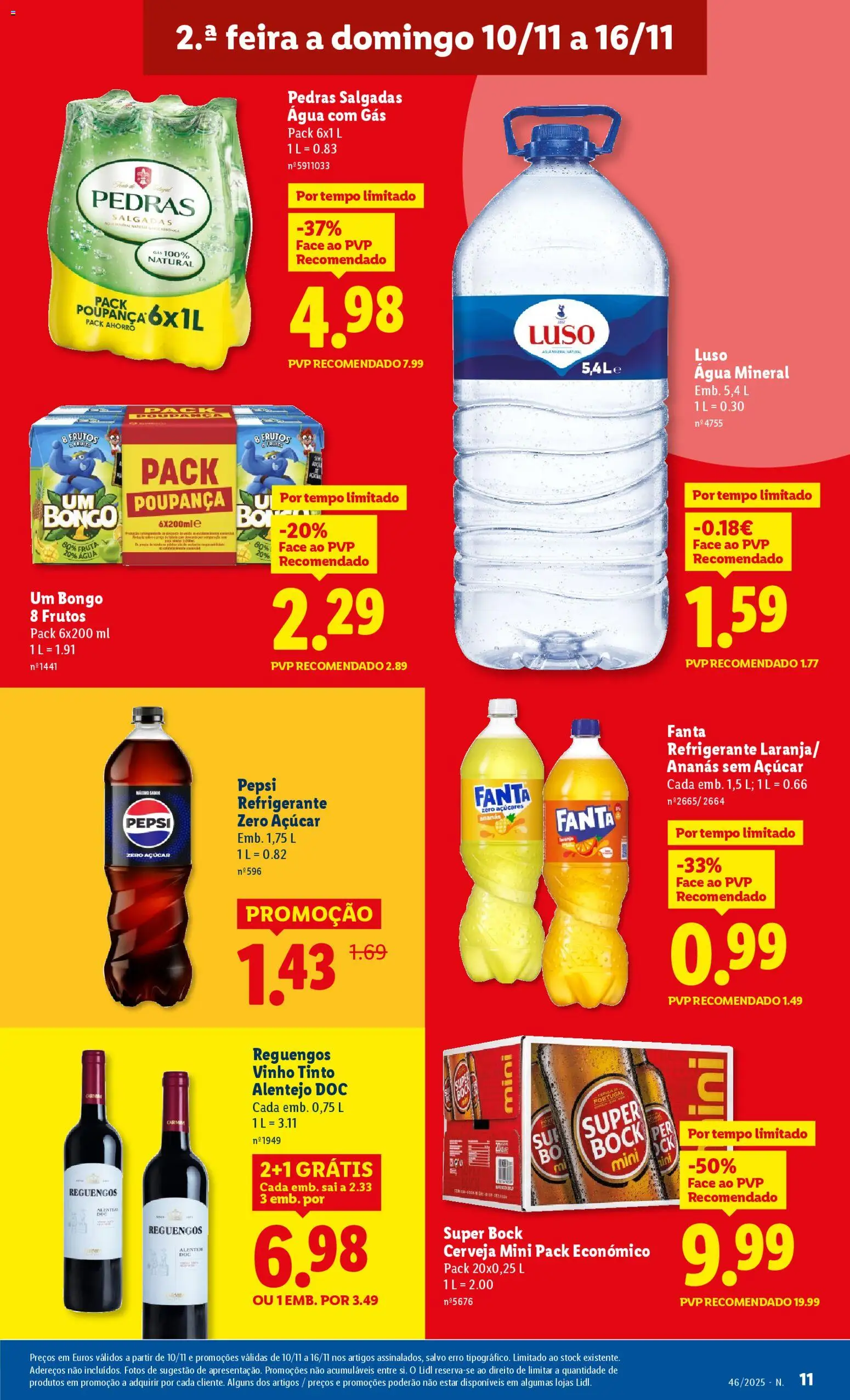 Lidl folheto │ válido de 10.11.2025 | Página: 11 | Produtos: Fanta, Água com gás, Soda, Vinho tinto