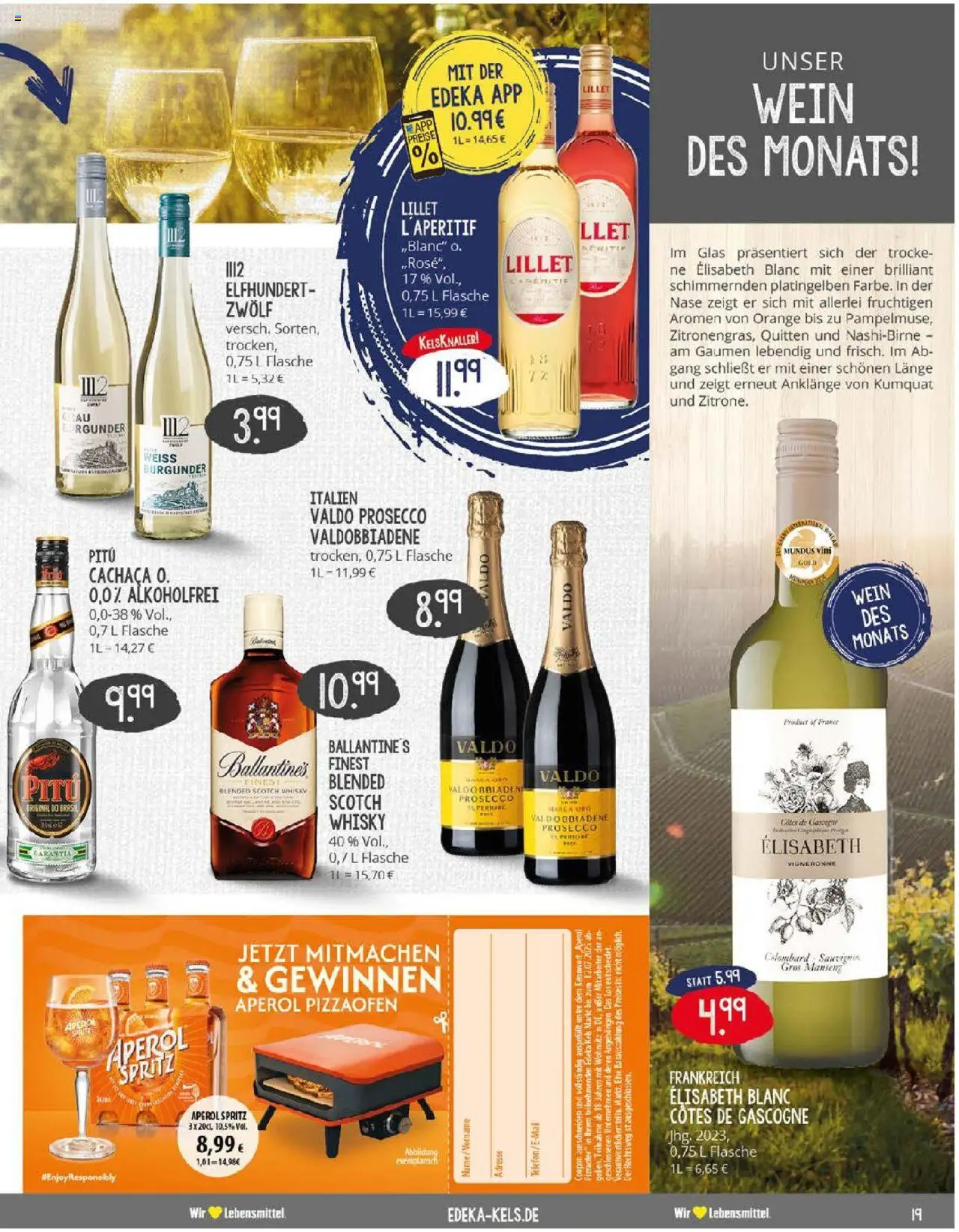 Edeka prospekt Ratingen-Hösel	 - gültig ab dem 29.06.2025 | Seite: 19 | Produkte: Lillet, Prosecco, Aperol, Wein