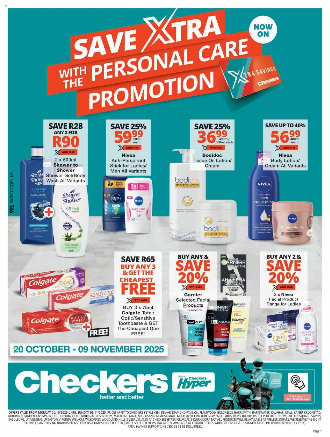 New Checkers catalogue – valid from 19.10.2025 | Page: 1 | Products: Tissue oil, Serum, Cream, Body wash