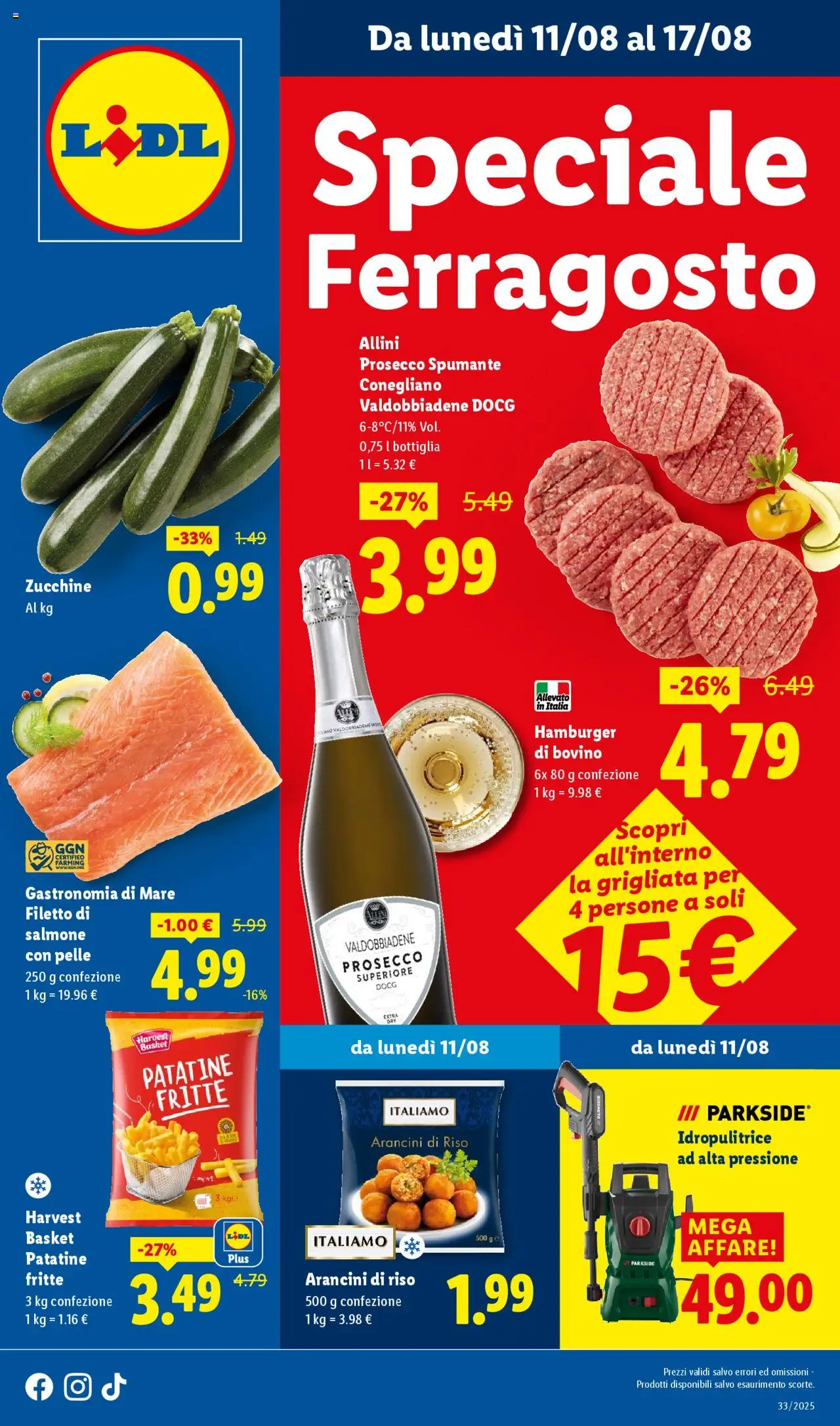 Volantino Lidl del 11.08.2025 | Pagina: 1 | Prodotti: Salmone, Riso, Spumante, Bottiglia