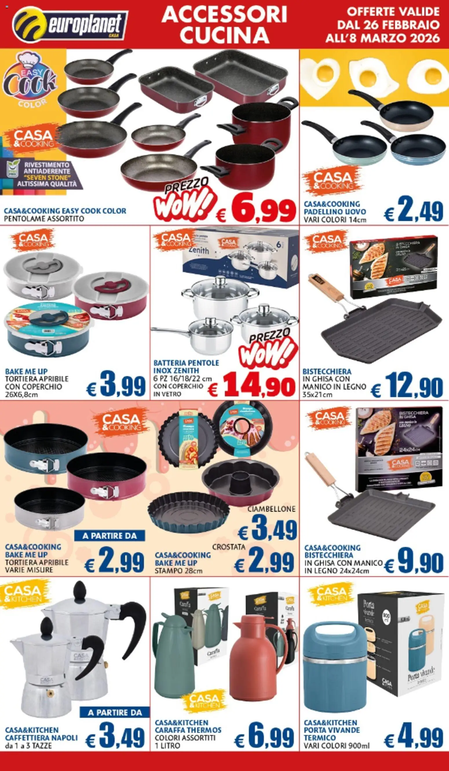 Volantino Europlanet Casa del 26.02.2026 | Pagina: 11 | Prodotti: Caraffa, Tortiera, Bistecchiera, Batteria