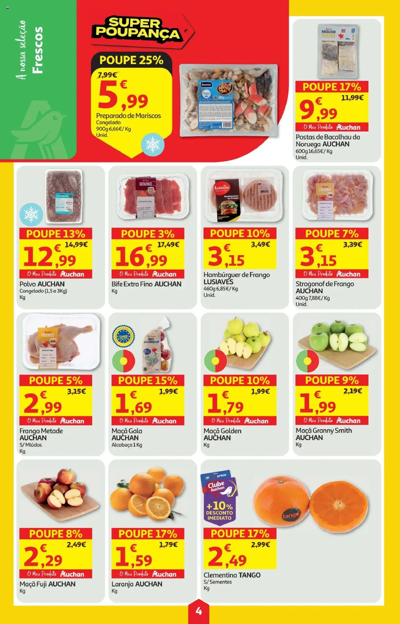 Minipreço folheto │ válido de 16.10.2025 | Página: 4 | Produtos: Frango, Polvo, Hambúrguer, Maça