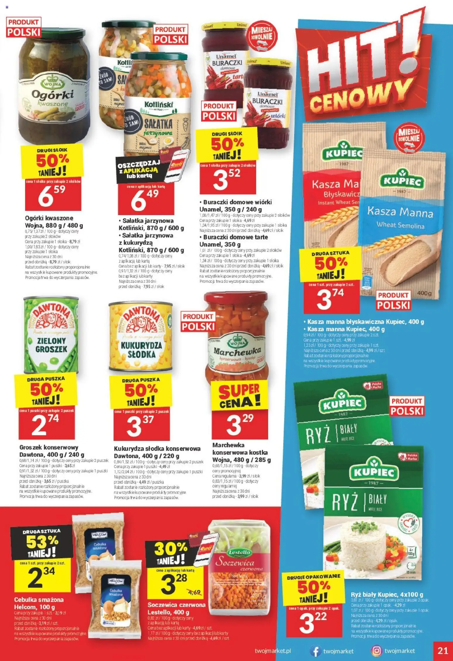 Twój Market Gazetka od 14.01.2026 | Strona: 21 | Produkty: Kasza manna, Ryż, Ogórki, Sałatka