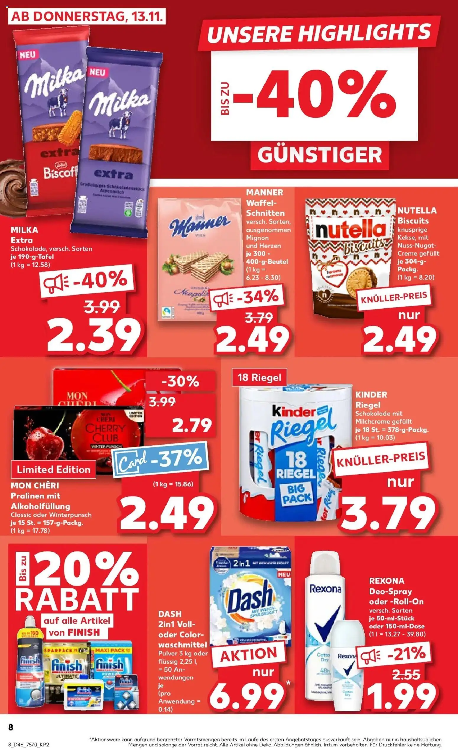 Kaufland prospekt Ulm	 – gültig ab 13.11.2025 | Seite: 8 | Produkte: Kinder schokolade, Milka, Deodorant, Deospray