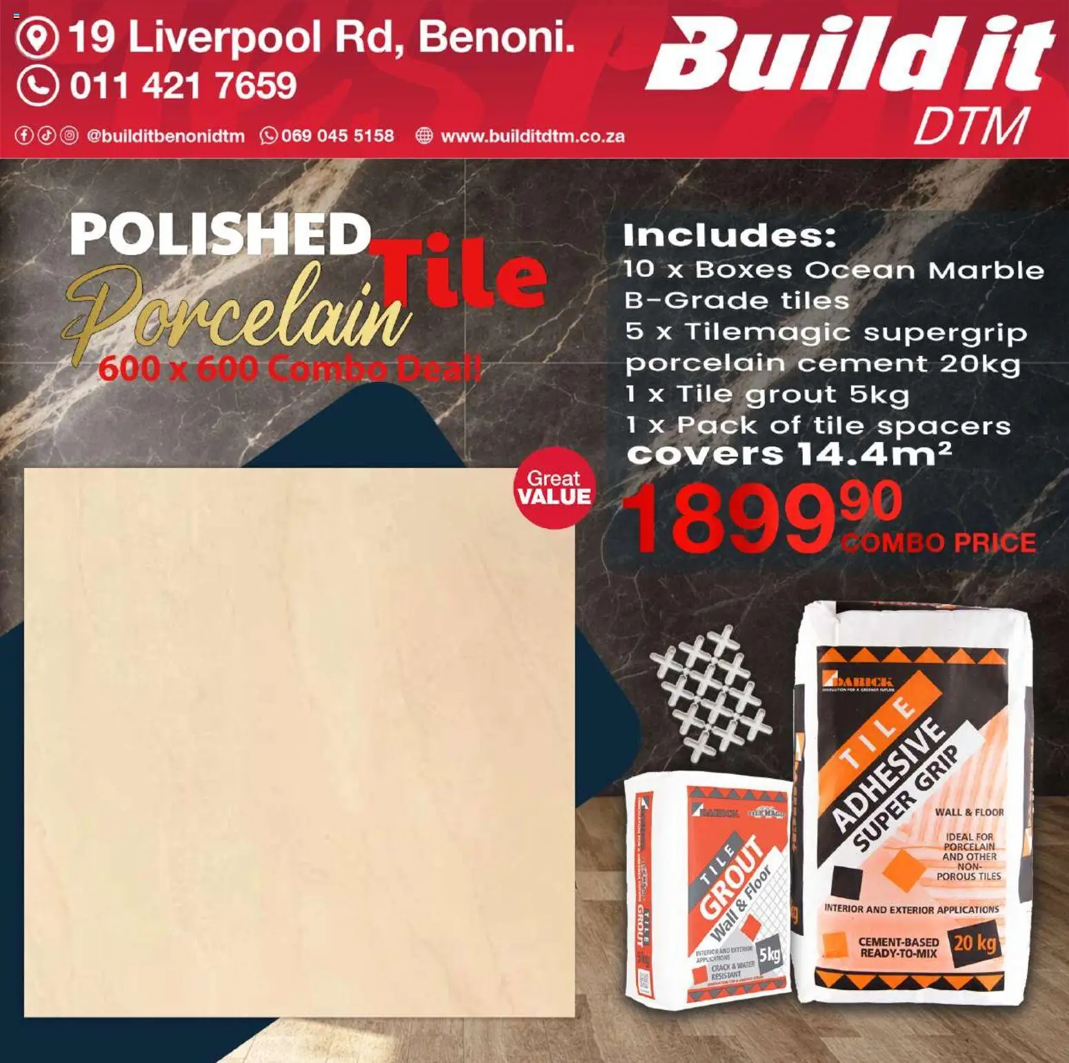 New Build It catalogue – valid from 19.03.2026 | Page: 4 | Products: Tile grout, Adhesive, Water, Cement