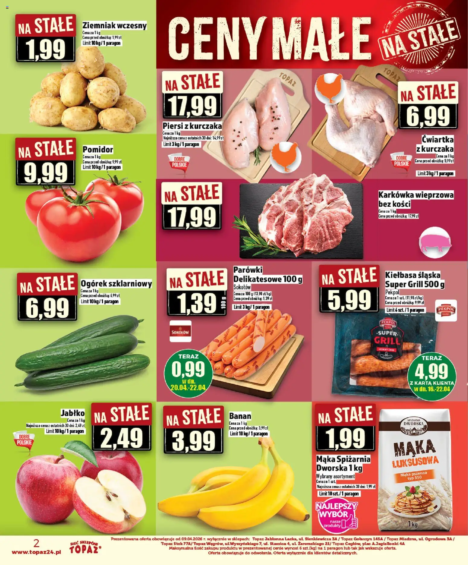 Topaz gazetka - Ceny małe na stałe od 16.04.2026 | Strona: 2 | Produkty: Karta, Piersi, Karkówka wieprzowa, Grill