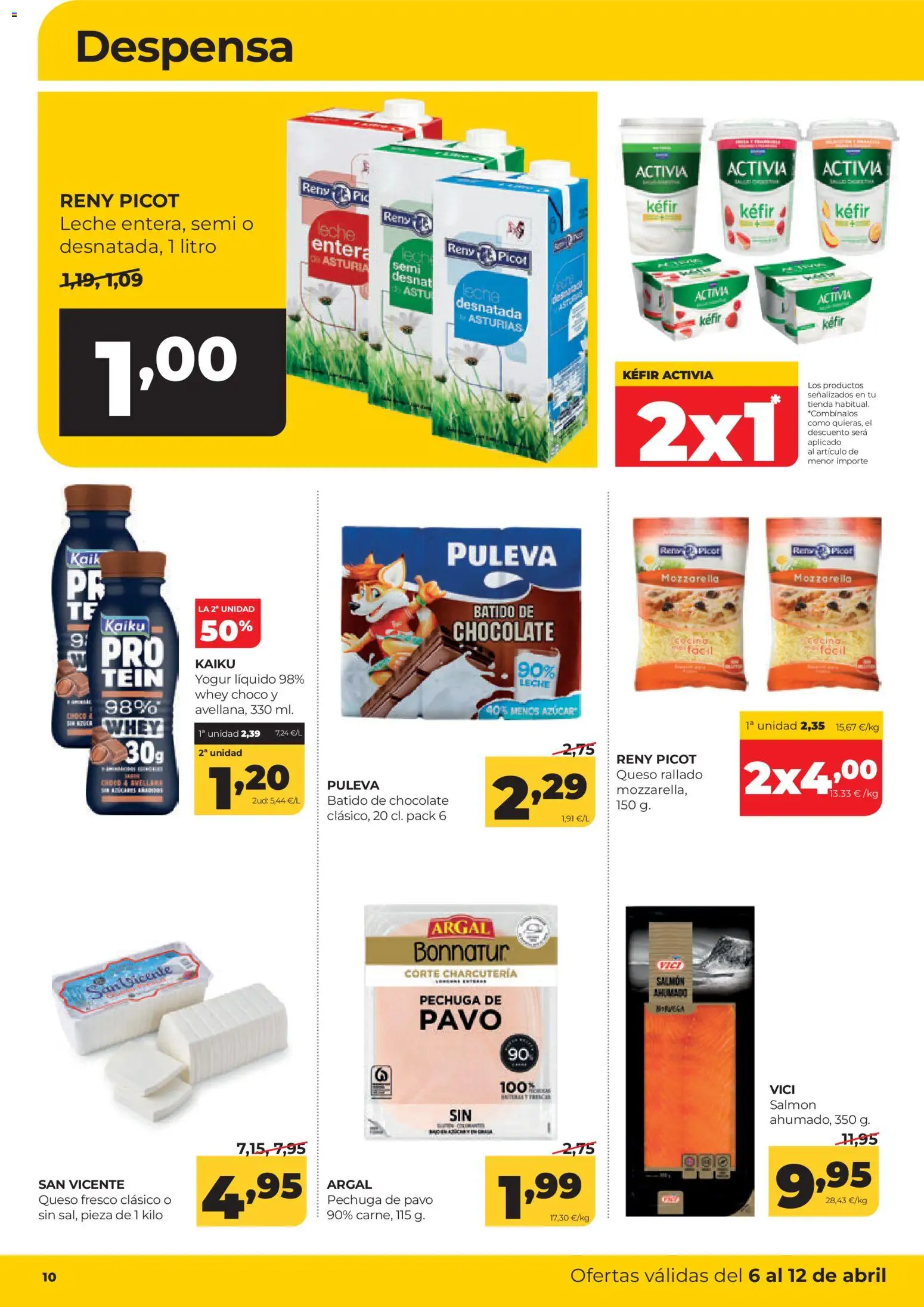 Alimerka folleto Castilla y León │ válido desde el 06.04.2026 | Página: 10 | Productos: Leche desnatada, Yogur, Chocolate, Queso rallado