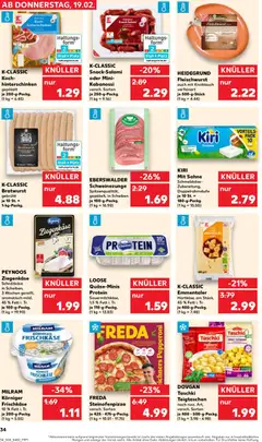 KIRI Mit Sahne, Schmelzkäse-Zubereitung, Doppelrahmstufe je 10 St. = 180-g-Packg. ab 22.02.2026 gültig | Seite: 34 | Produkte: Ziegenkäse, Bratwurst, Salami, Pizza