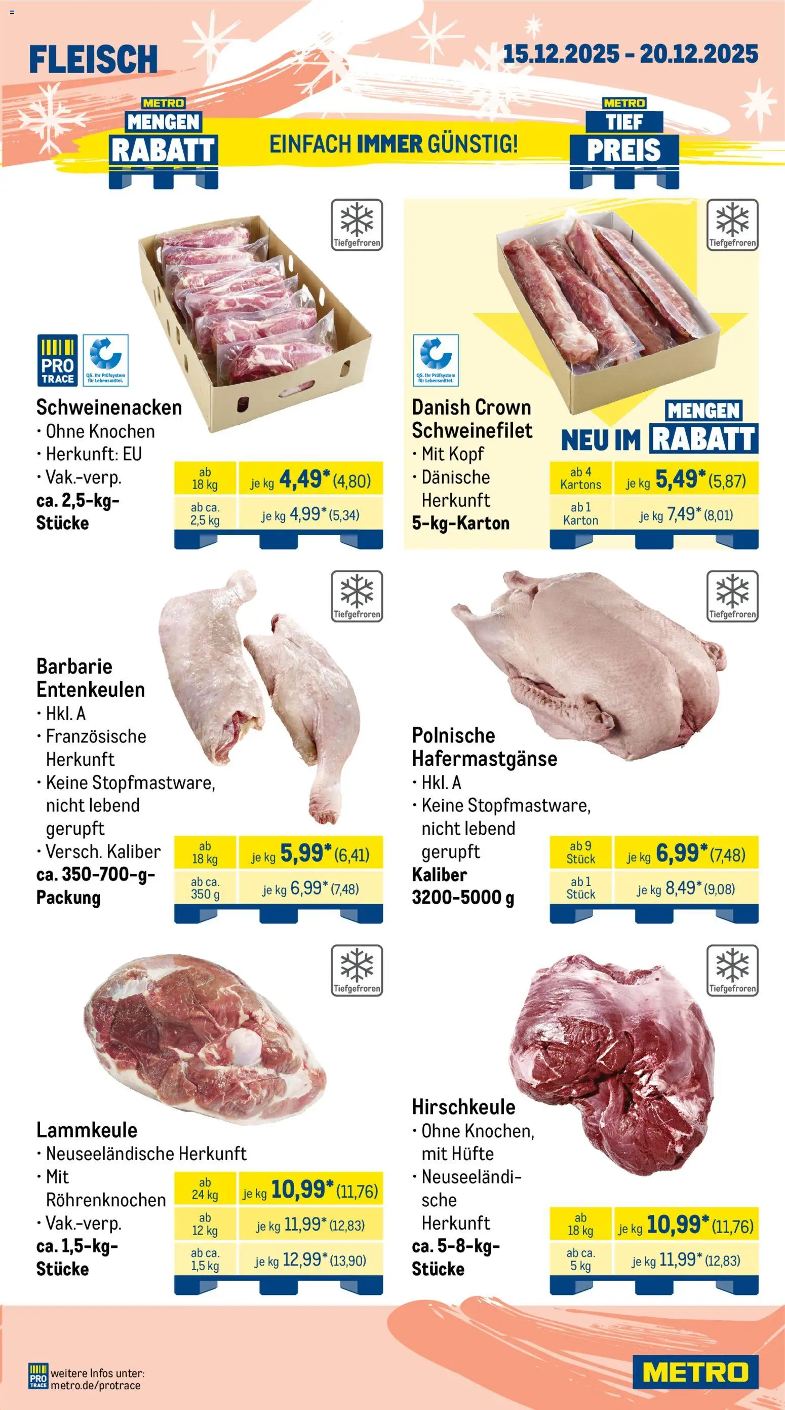 Metro Wochen-Angebote Gastro – gültig ab 15.12.2025 | Seite: 5 | Produkte: Lammkeule, Schweinenacken, Schweinefilet, Fleisch