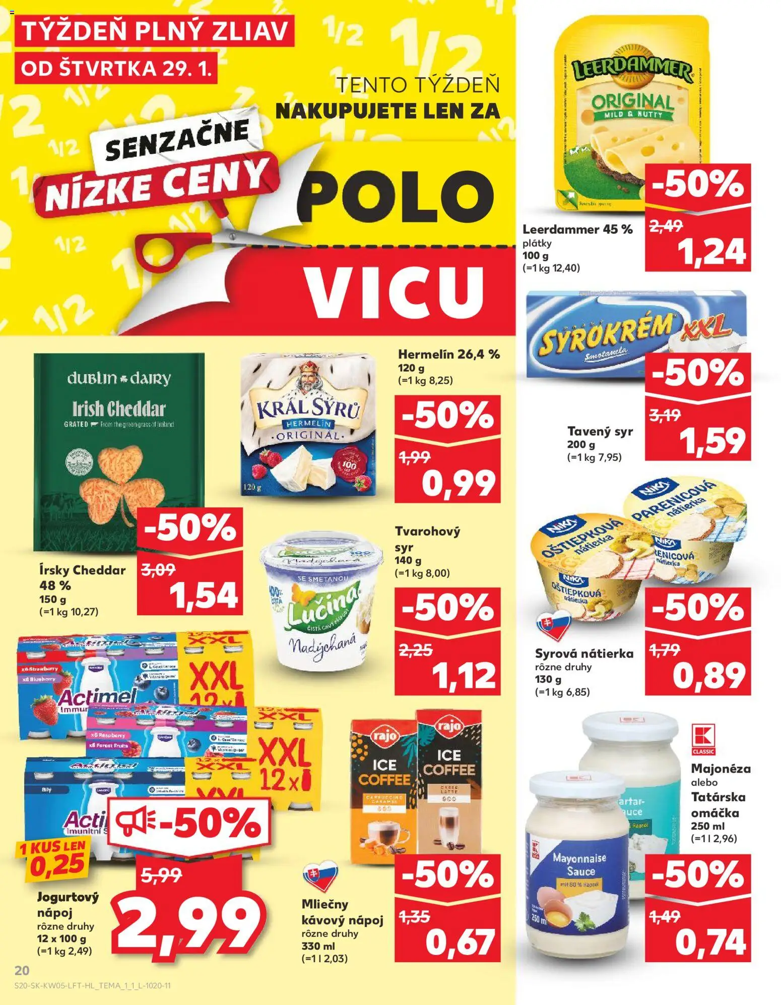 Kaufland SK akciós ujság - amely érvényes a következő dátumtól: 29.01.2026 | Oldal: 20 | Termékek: Cappuccino, Actimel, Cheddar