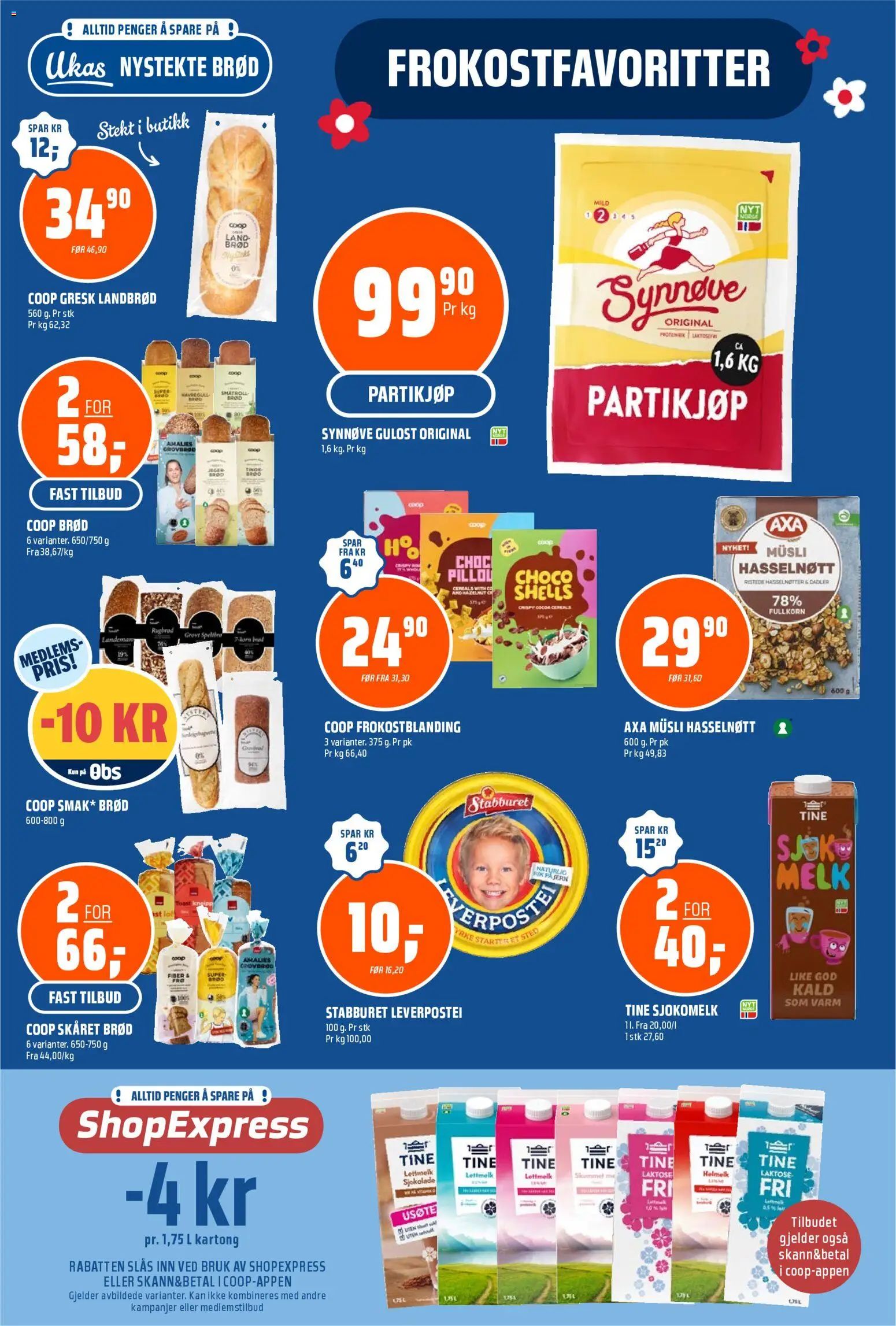 {H1} | Side: 4 | Produkter: Brød, Lettmelk, Gulost, Jern