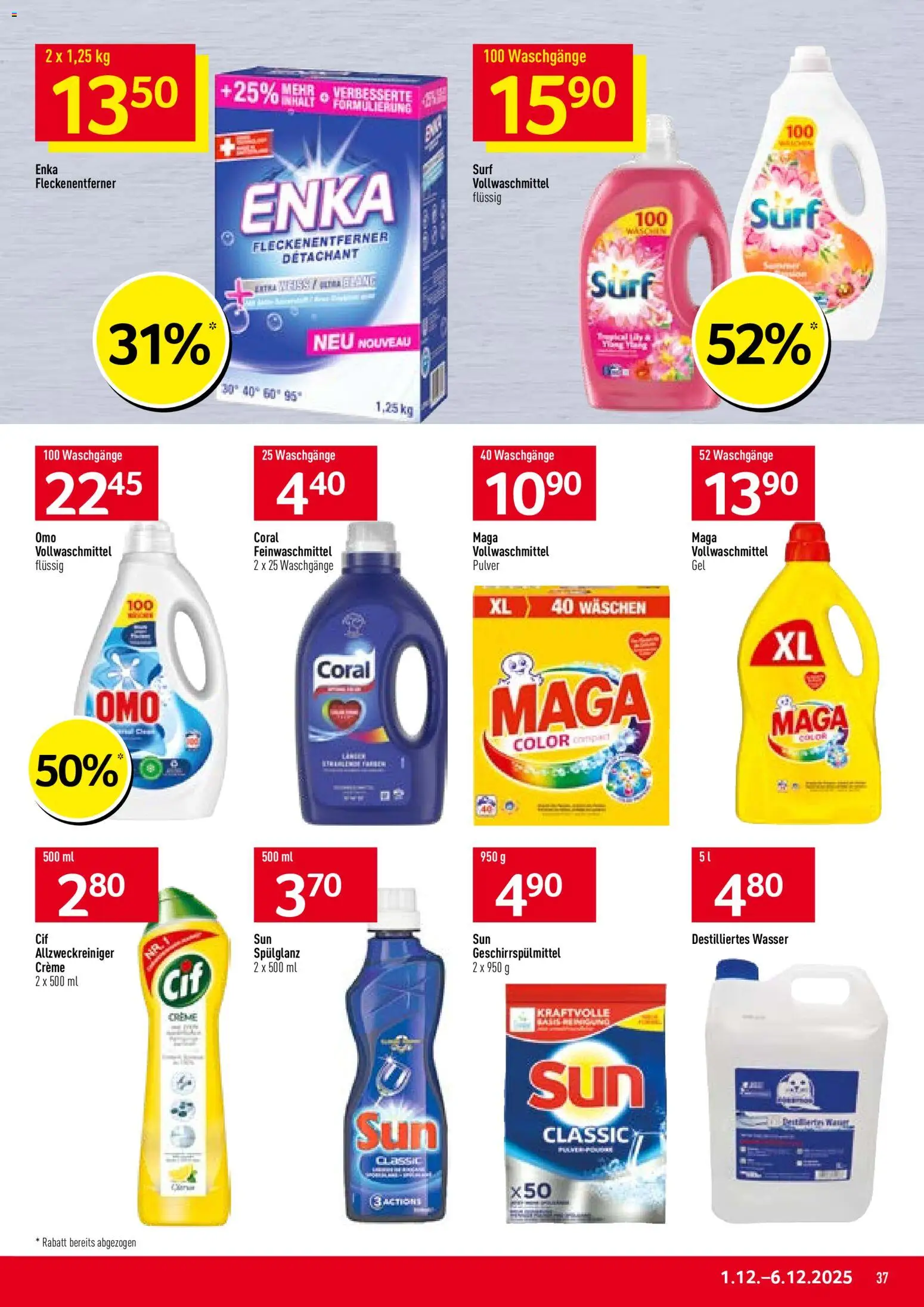 Prodega Aktionen – gültig ab 01.12.2025 | Seite: 37 | Produkte: Geschirrspülmittel, Fleckenentferner, Wasser, Creme