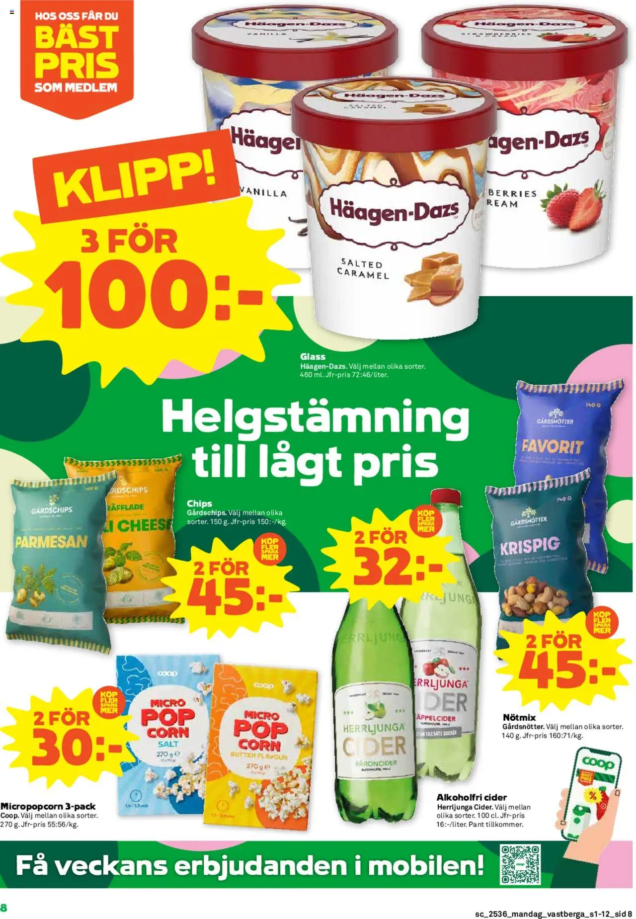 Coop Forum reklamblad aktuell från 01.09.2025 | Sida: 8 | Produkter: Salt, Chips, Cider, Glass