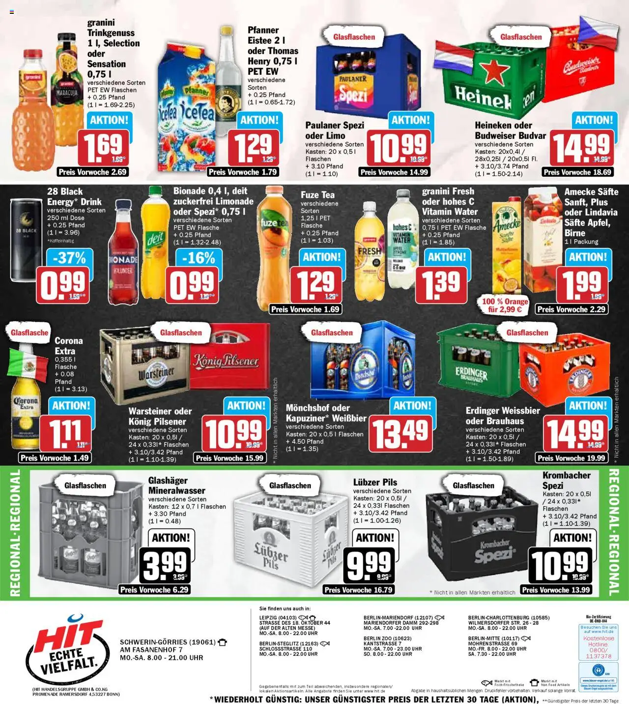 HIT - Mecklenburg-Vorpommern - gültig ab dem 11.08.2025 | Seite: 18 | Produkte: Heineken, Birne, Budweiser, Lubzer