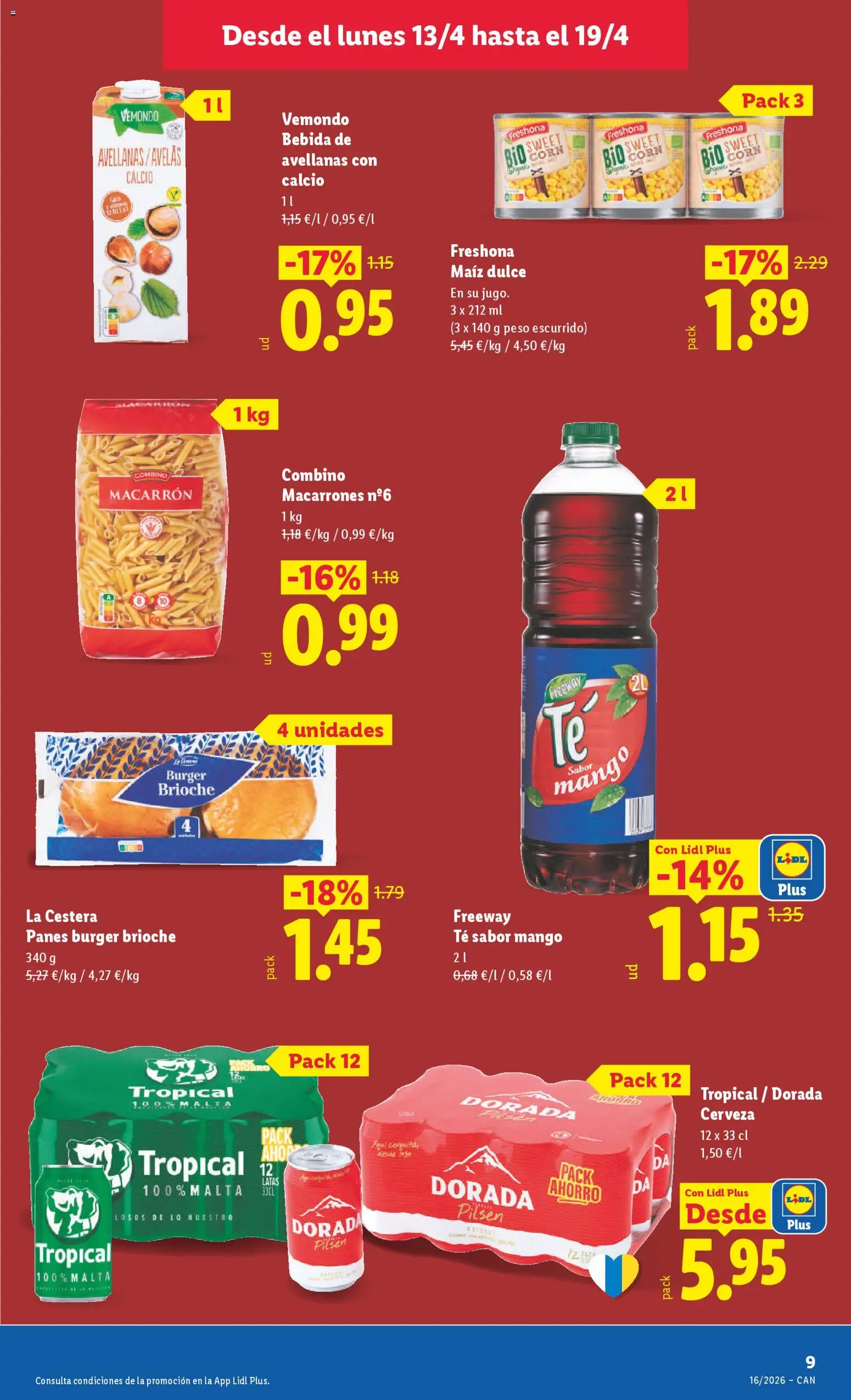 Lidl Canarias │ válido desde el 13.04.2026 | Página: 13 | Productos: Cerveza, Pasta, Té, Peso