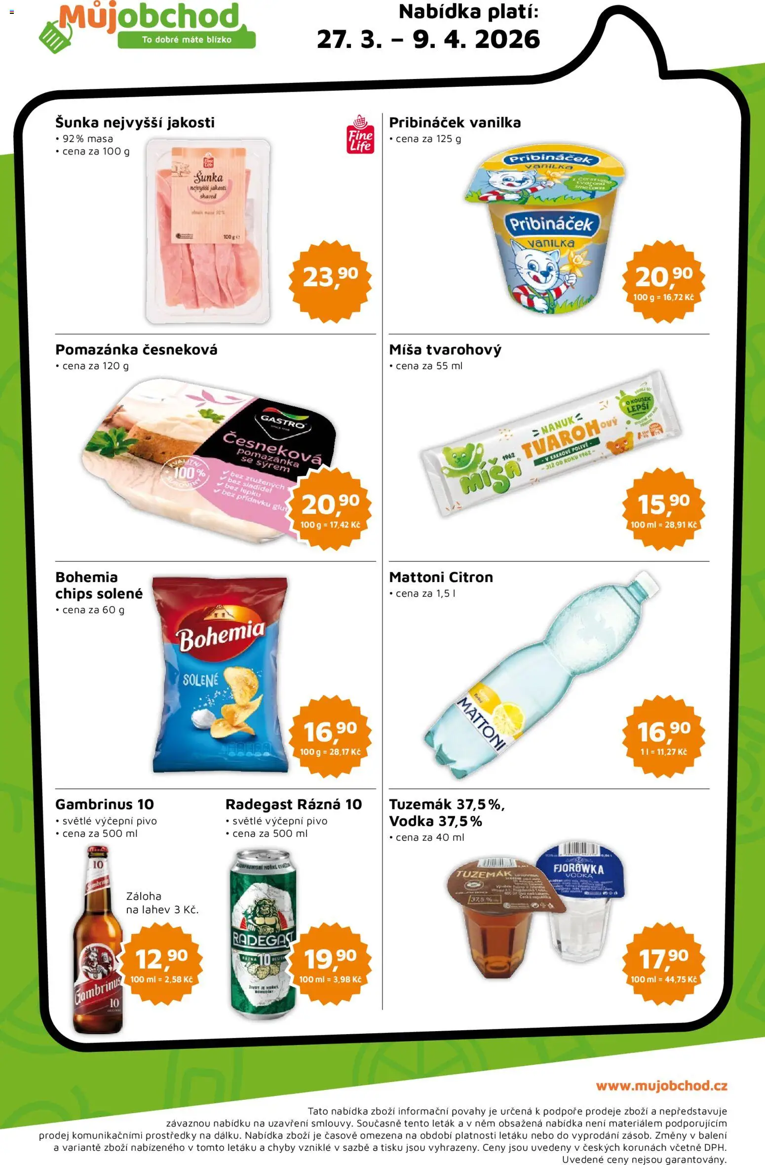 Můj obchod leták od 27.03.2026 | Strana: 2 | Produkty: Nanuk, Pribináček, Radegast Rázna 10, Gambrinus 10