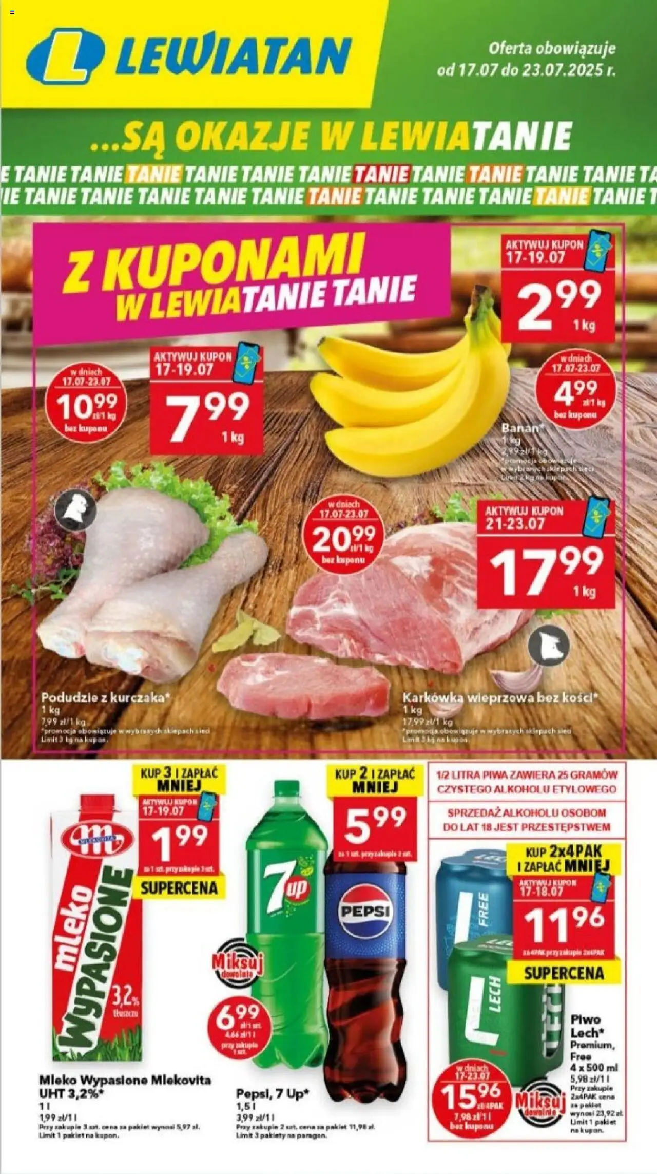 Lewiatan gazetka - Bydgoszcz od 17.07.2025 | Strona: 1 | Produkty: Pepsi, Mleko, Piwo, Banan