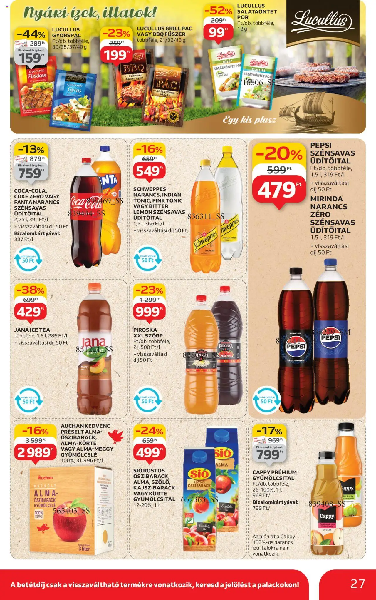 Auchan akciós ujság - amely érvényes a következő dátumtól: 07.08.2025 | Oldal: 27 | Termékek: Tonic, Hamburger, Ice tea, Narancs