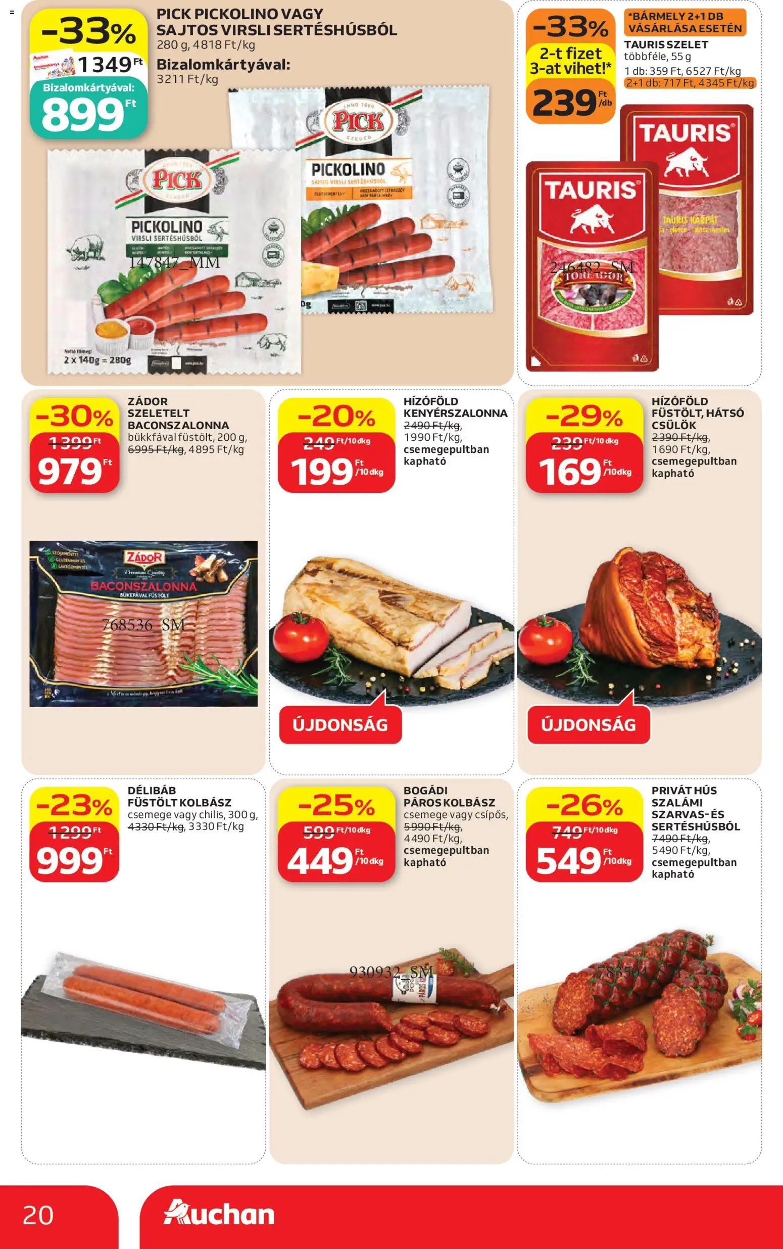 Auchan akciós ujság - amely érvényes a következő dátumtól: 30.04.2026 | Oldal: 20 | Termékek: Virsli, Hús, Pick, Gluténmentes