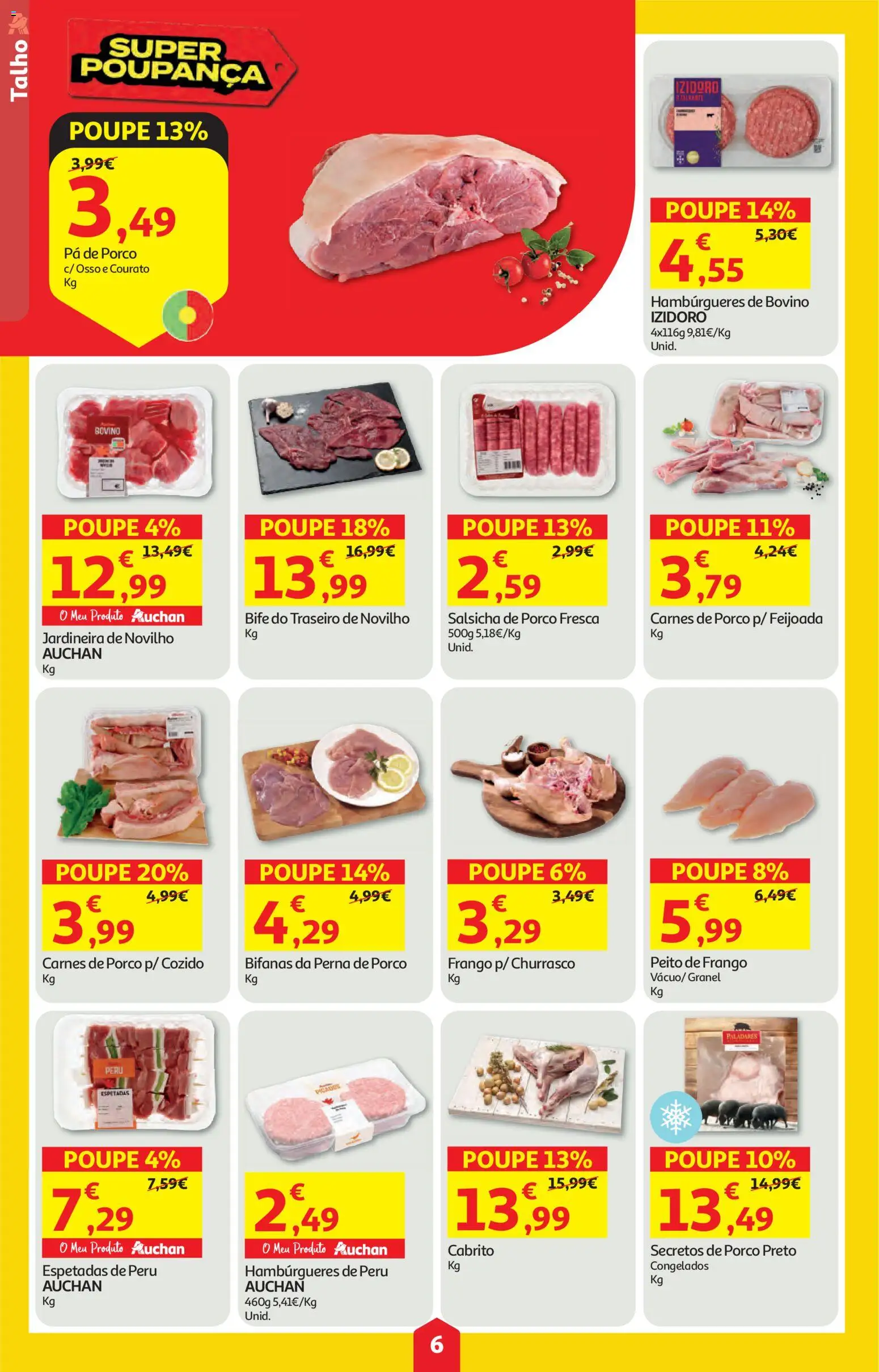 Auchan folheto │ válido de 12.02.2026 | Página: 6 | Produtos: Peito de frango, Peru, Salsicha, Pá