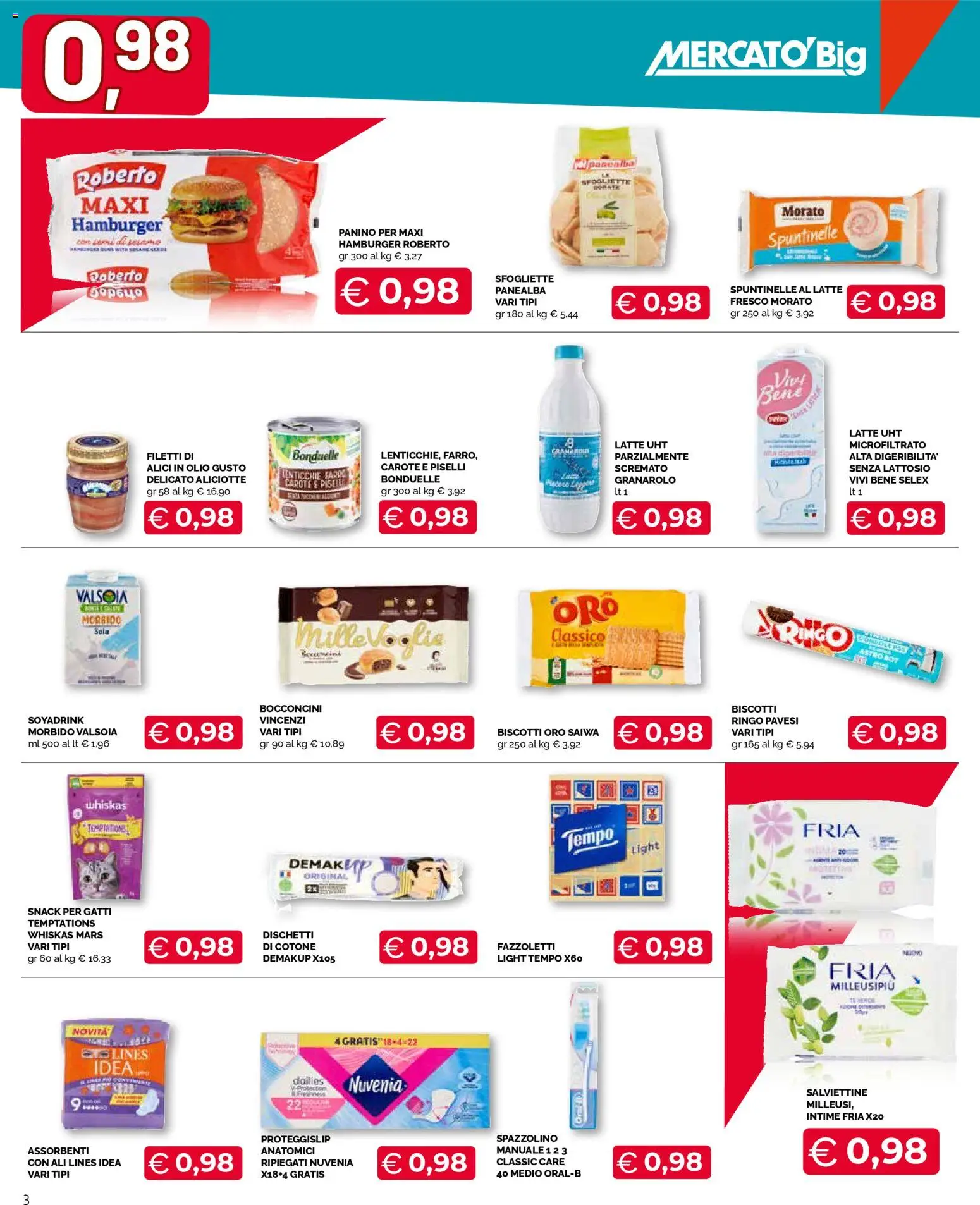 Volantino Mercatò del 23.04.2026 | Pagina: 3 | Prodotti: Spazzolino, Latte, Carote, Farro