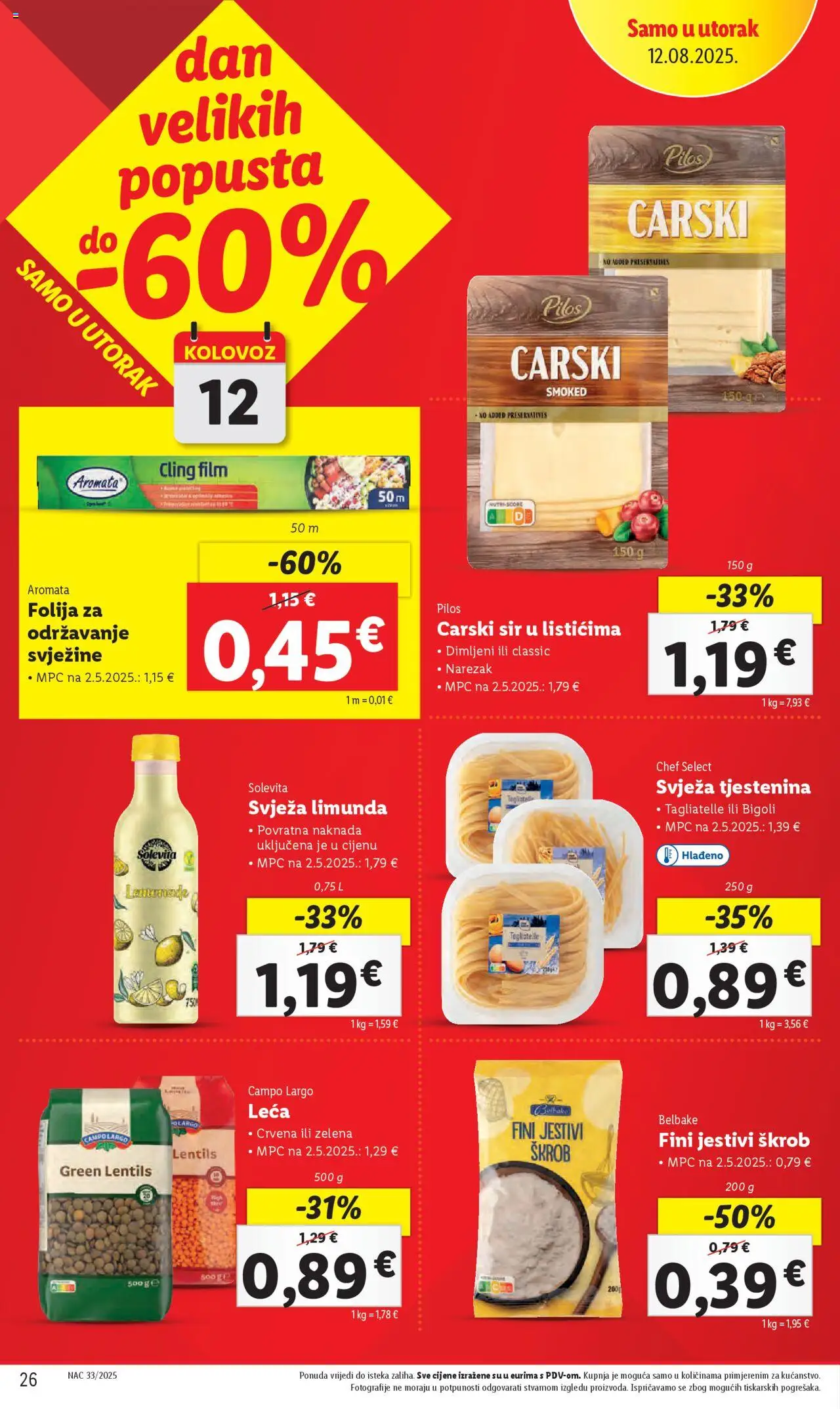 Lidl katalog | vrijedi od 11.08.2025 | Stranica: 26 | Proizvodi: Sir, Narezak, Tjestenina, Leća
