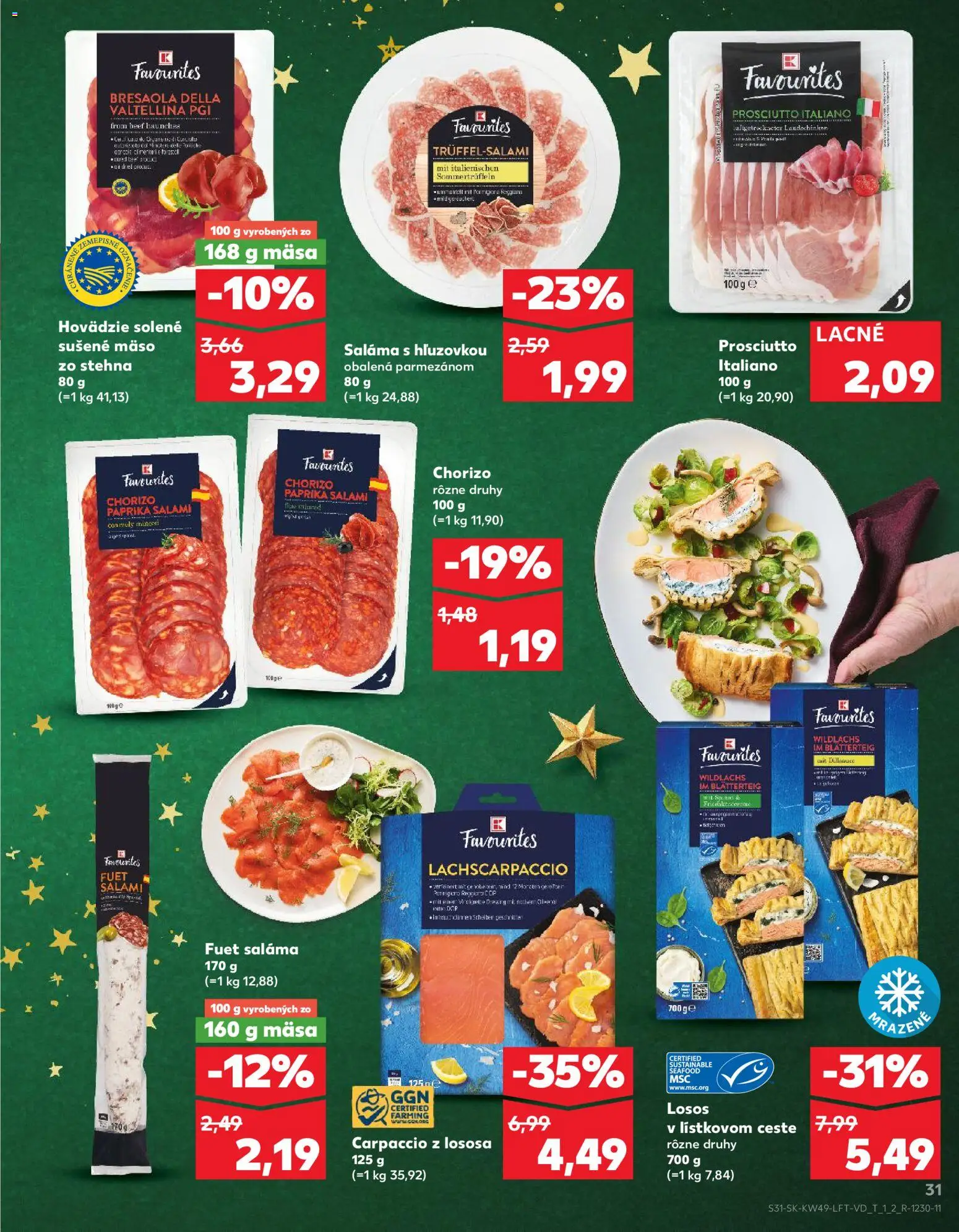 Nové Kaufland akcie – leták je platný od 04.12.2025 | Strana: 31 | Produkty: Paprika, Saláma, Losos