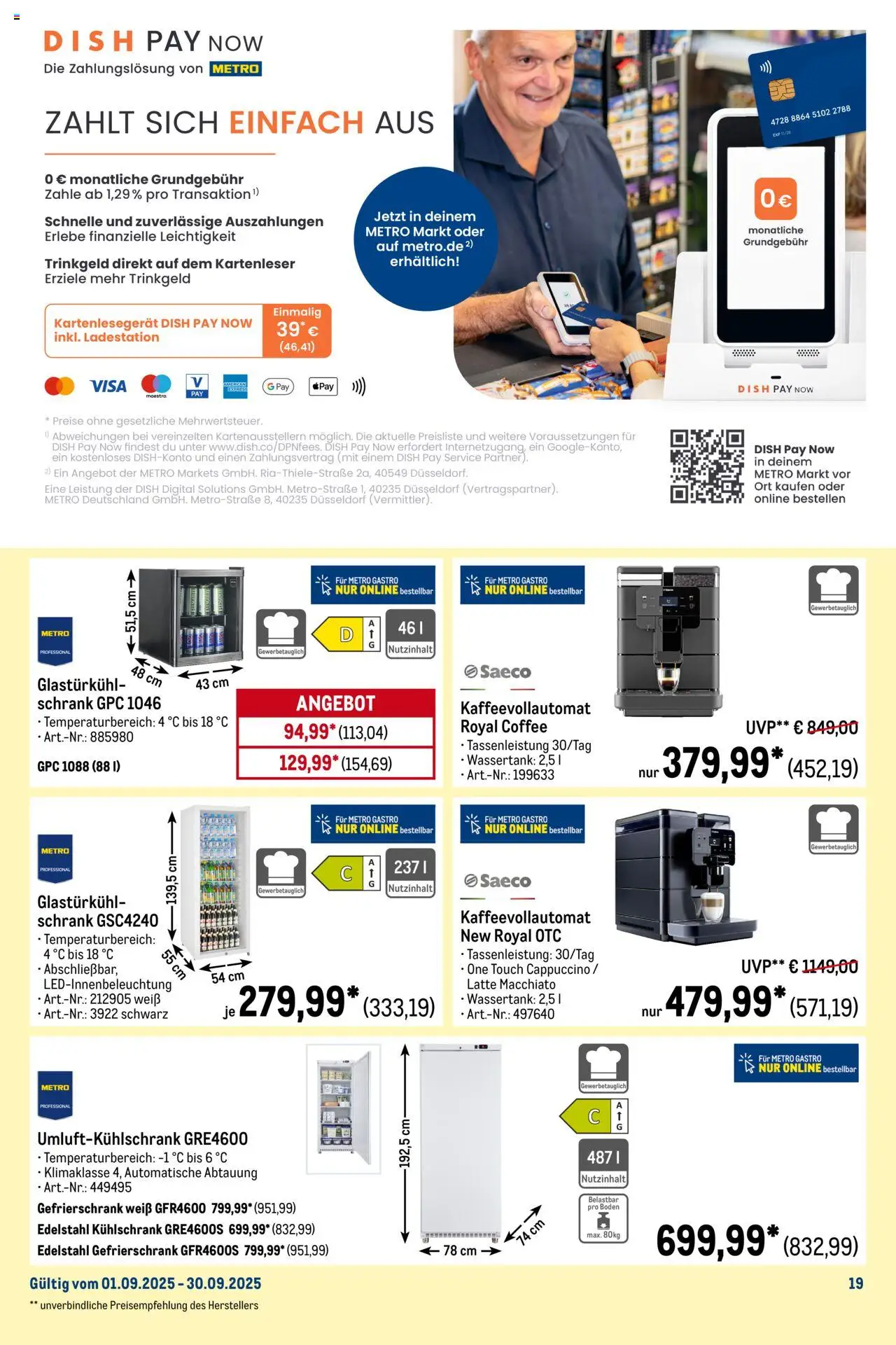 Metro  Monats-Mix - gültig ab dem 01.09.2025 | Seite: 19 | Produkte: Gefrierschrank, Schrank, Kühlschrank, Kaffeevollautomat