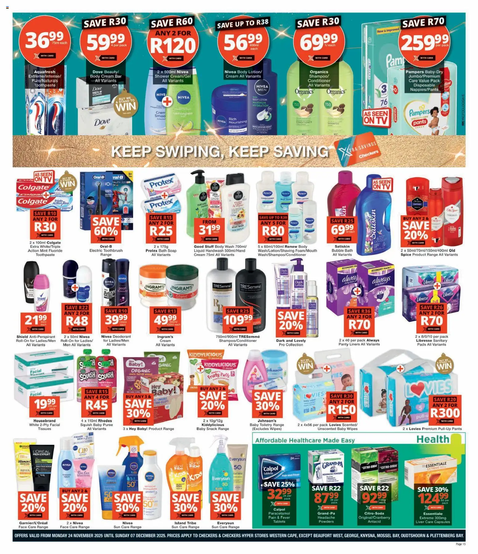 New Checkers catalogue – valid from 24.11.2025 | Page: 15 | Products: TV, Cream, Body cream, Antiperspirant