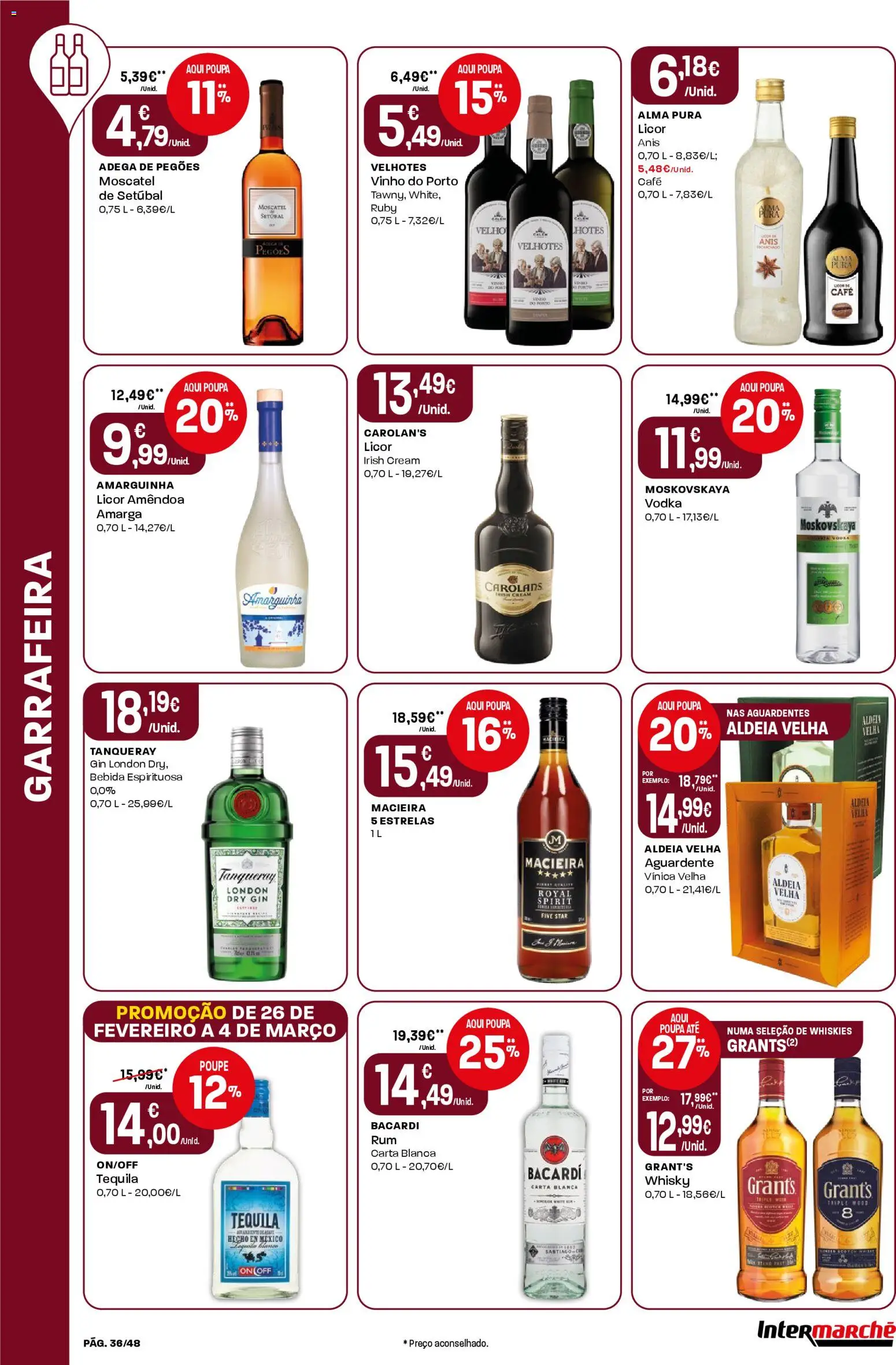 Intermarché folheto │ válido de 26.02.2026 | Página: 36 | Produtos: Whisky, Vinho, Vodka, Bebida