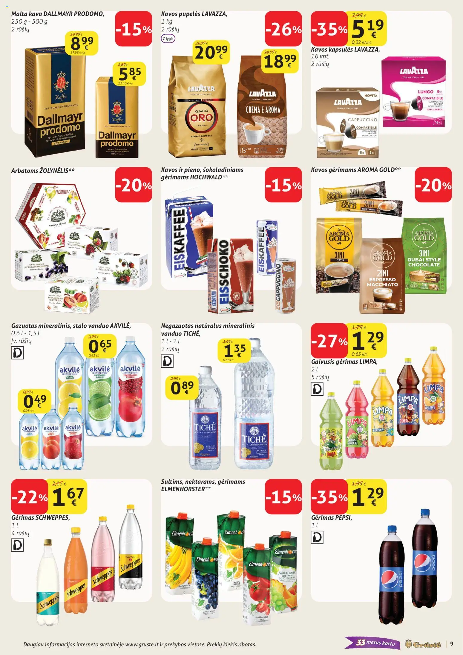GRUSTE akcijos nuo 01.03.2026 | Puslapis: 9 | Prekių: Gaivusis gėrimas, Pupelės, Kavos pupelės, Kava