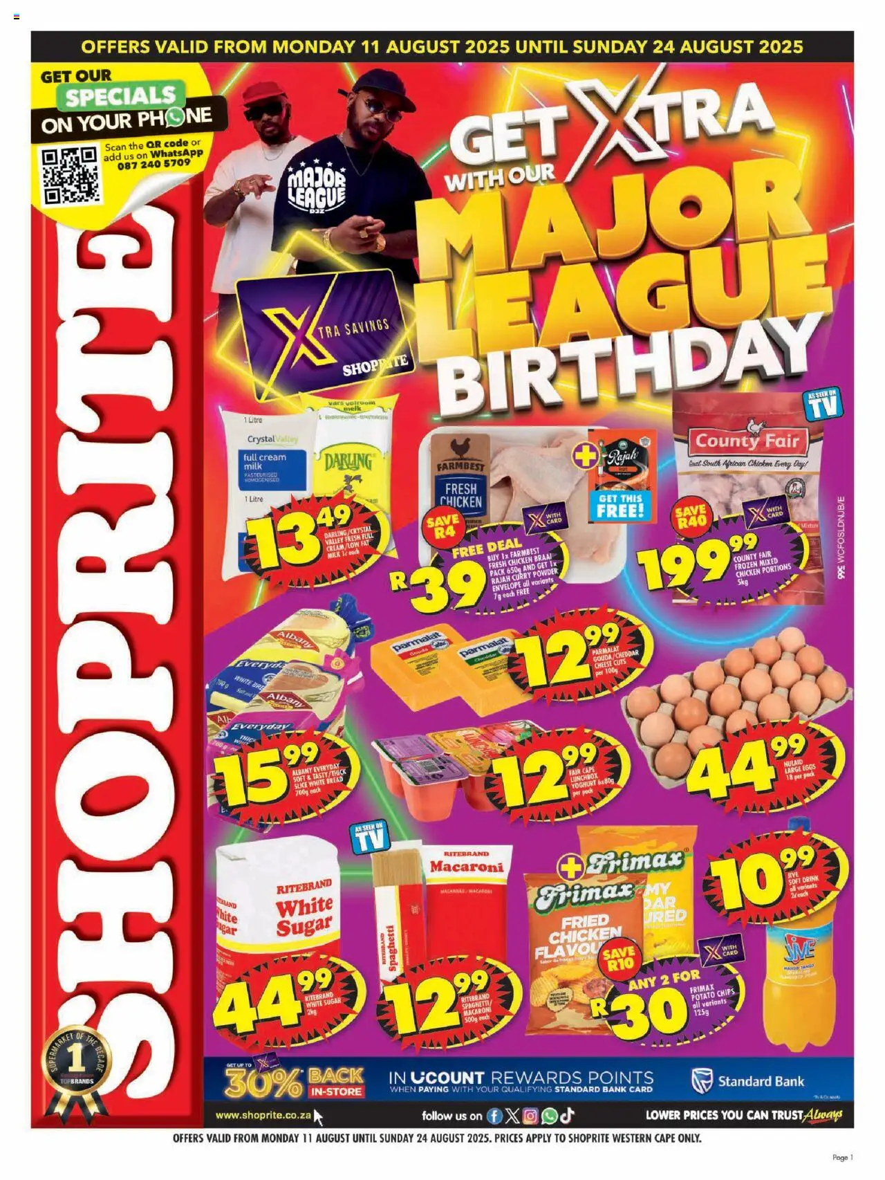 Shoprite Western Cape - Major Deals │ valid from 11.08.2025 | Page: 1 | Products: Phone, Bread, Salt, Sugar