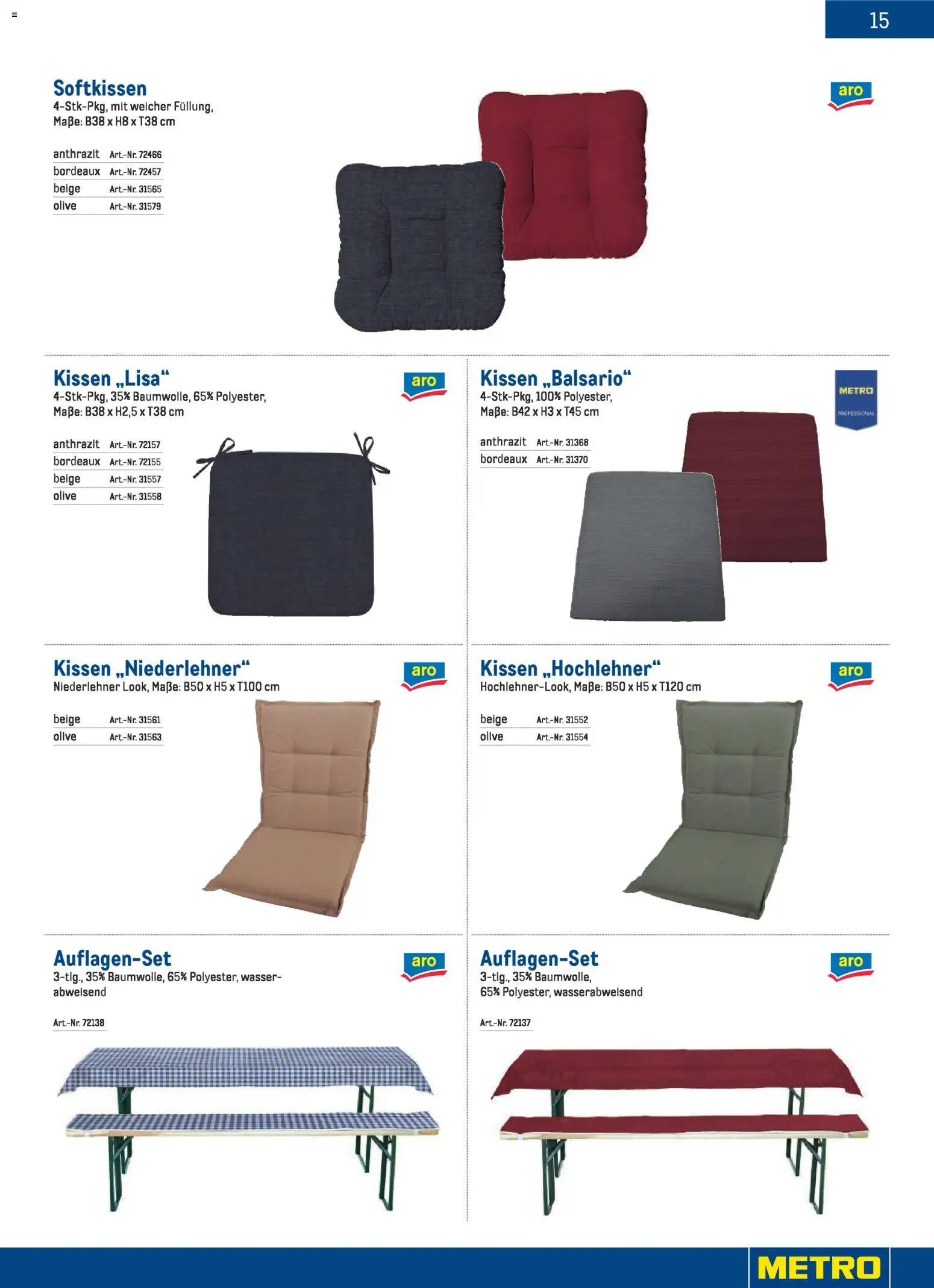 Metro Gast & Garten 2026 gültig ab 01.01.2026 | Seite: 15 | Produkte: Wasser, Kissen
