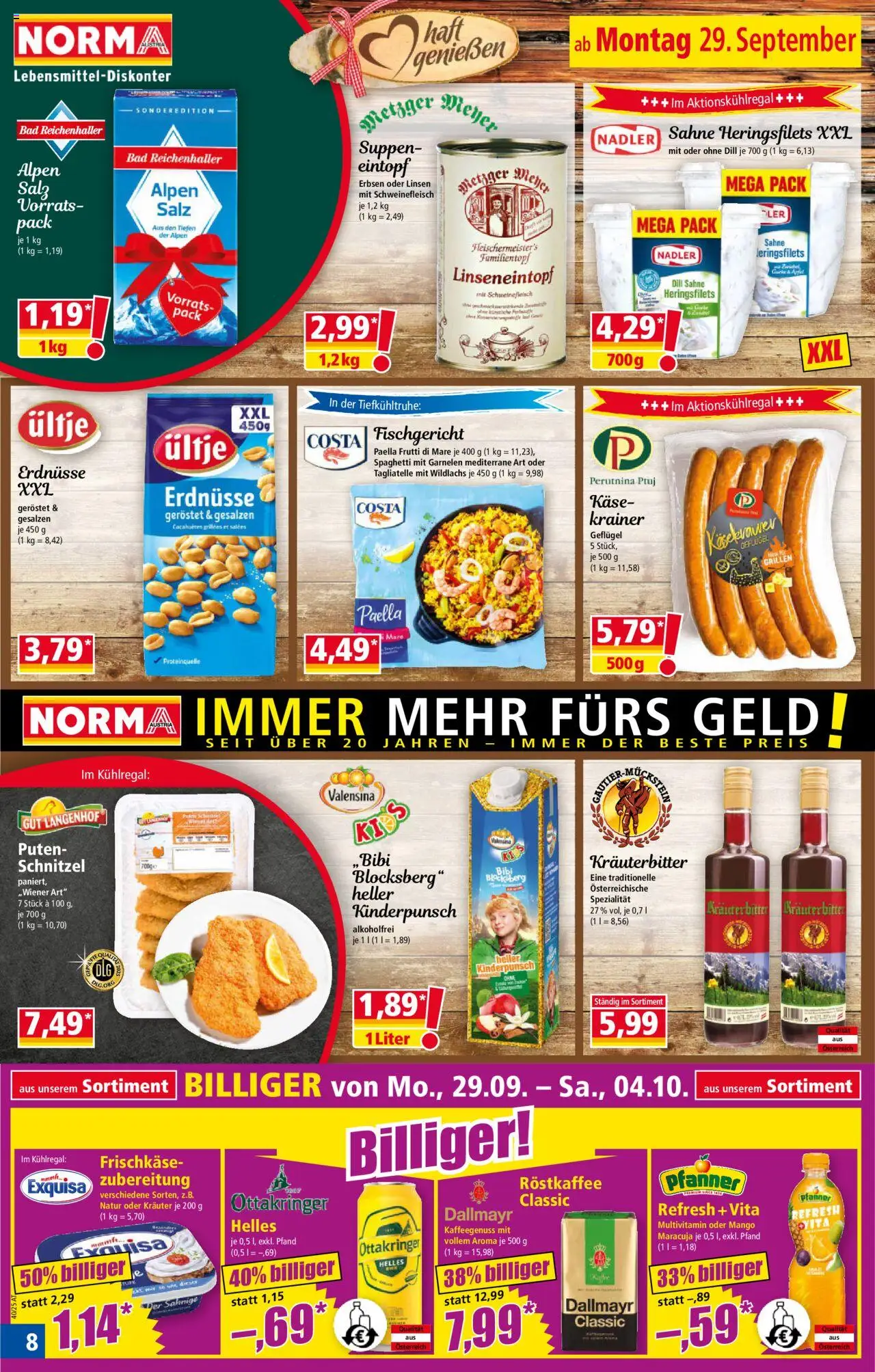 Norma Flugblatt gültig ab 29.09.2025 | Seite: 8 | Produkte: Sahne, Erbsen, Hajdina liszt, Papier blanc