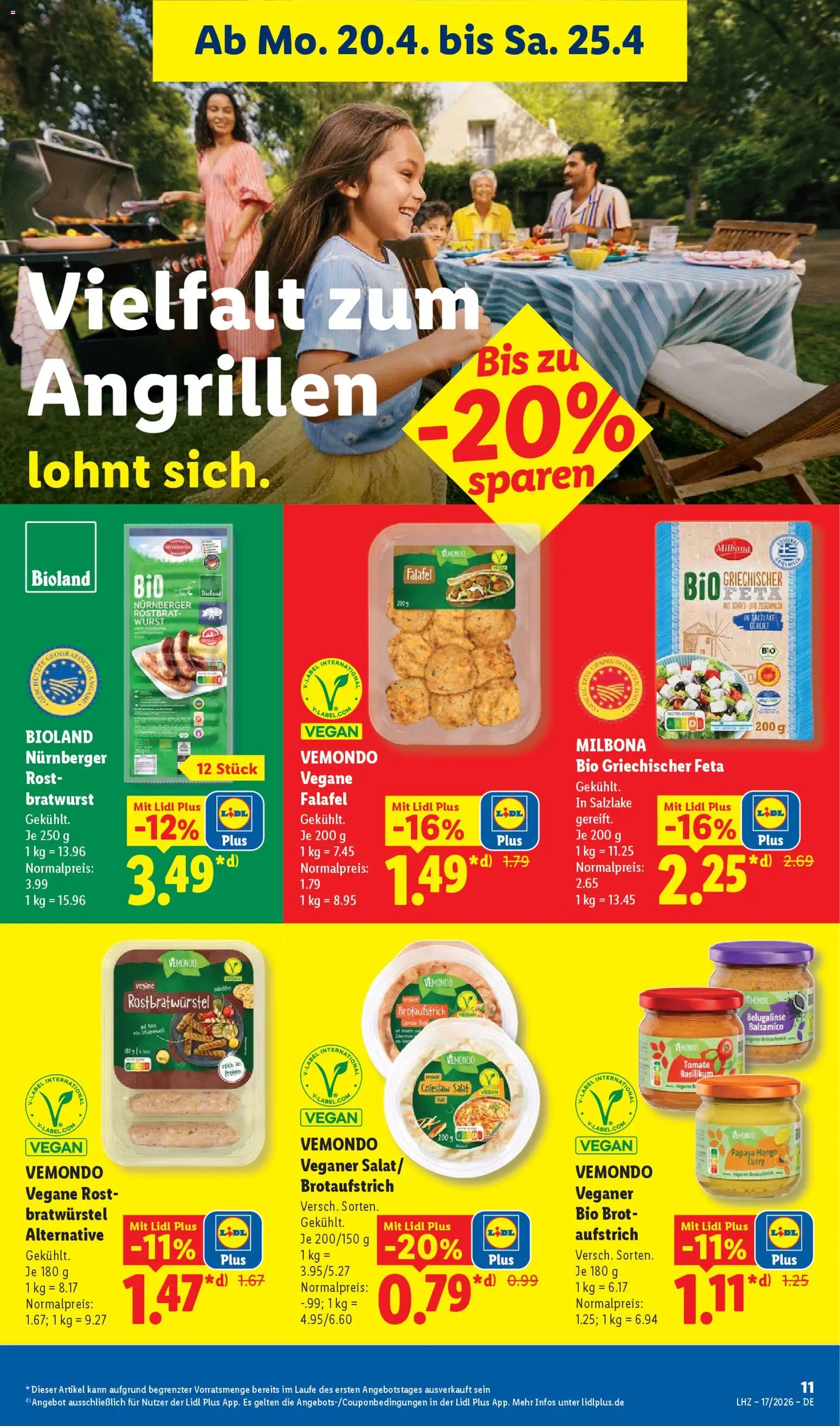 Lidl Prospekt – gültig ab 20.04.2026 | Seite: 23 | Produkte: Feta, Balsamico, Bratwurst, Salat
