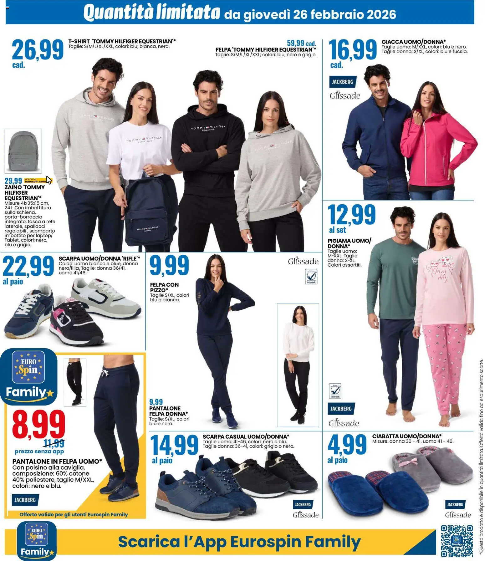 Volantino Eurospin del 26.02.2026 | Pagina: 14 | Prodotti: Felpa, Giacca, Pigiama, Zaino